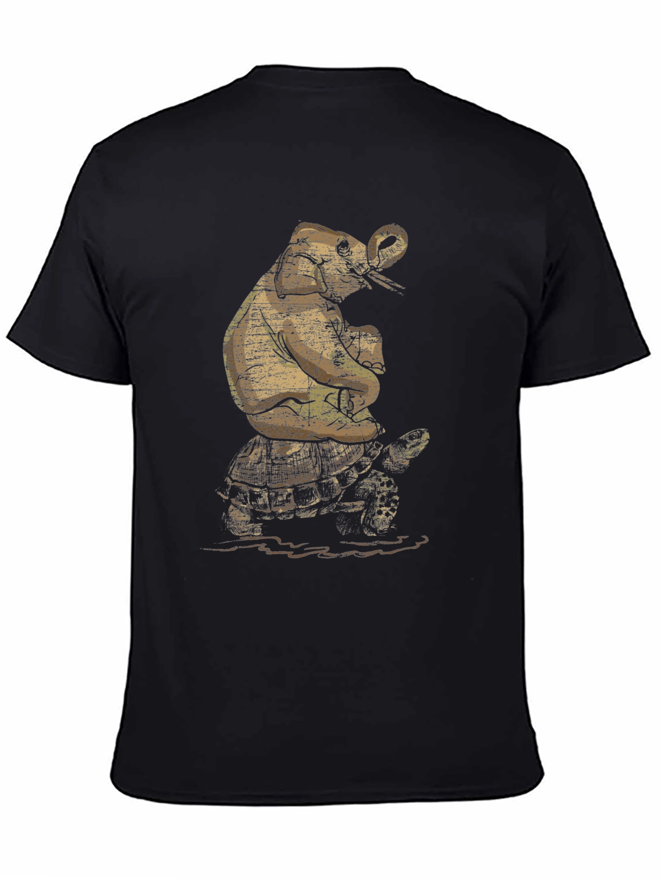 Black Elephant Riding Turtle Graphic T-Shirt view 4