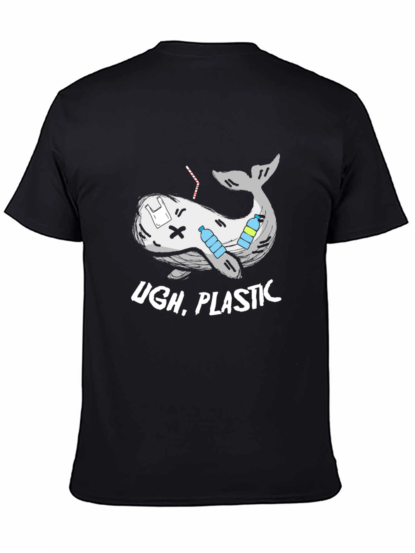 Black Ugh, Plastic! Whale Graphic Tee - Eco-Friendly Awareness T-Shirt view 4