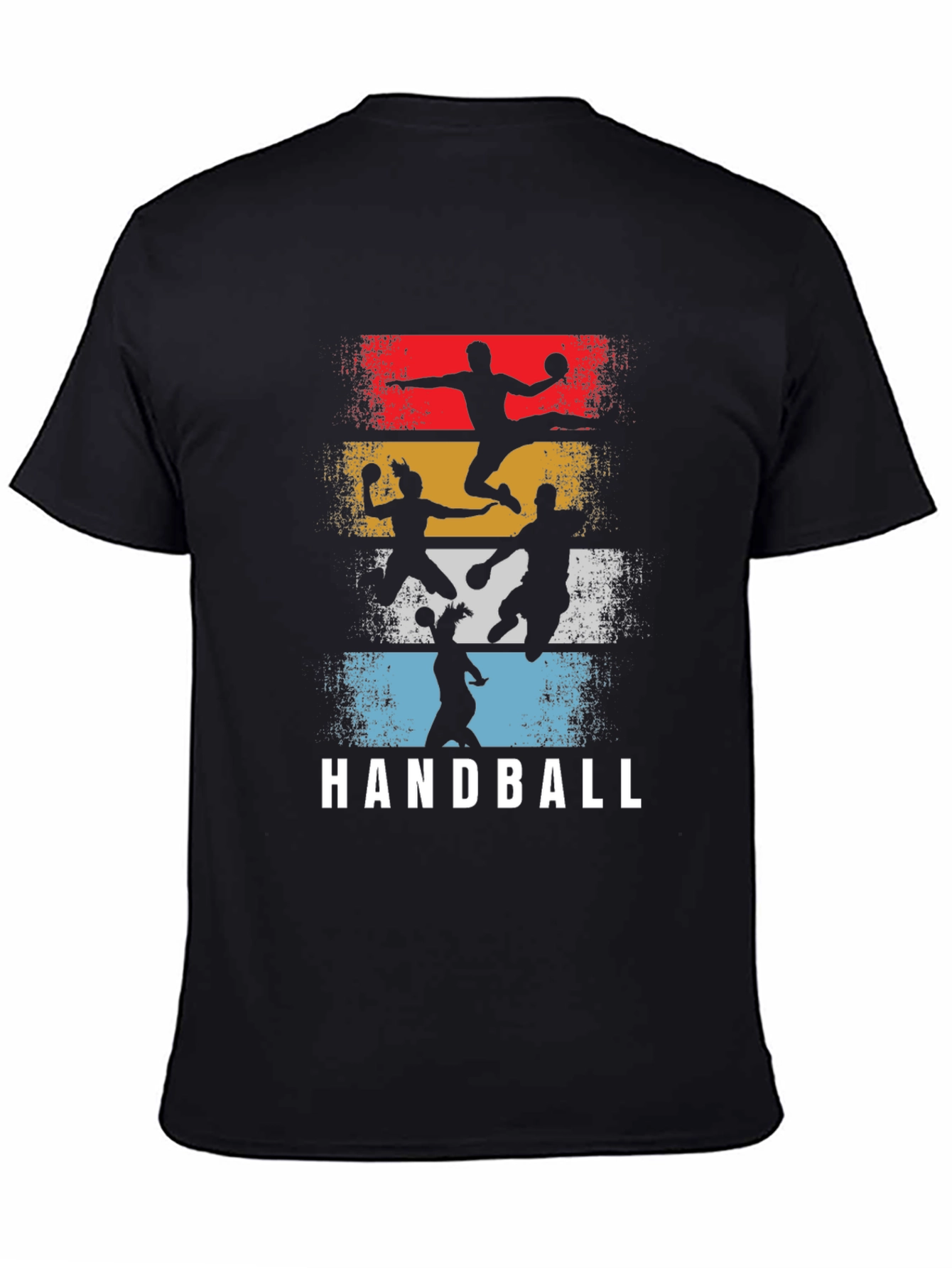 Black Handball Retro Graphic T-Shirt - Player Silhouette Design view 4