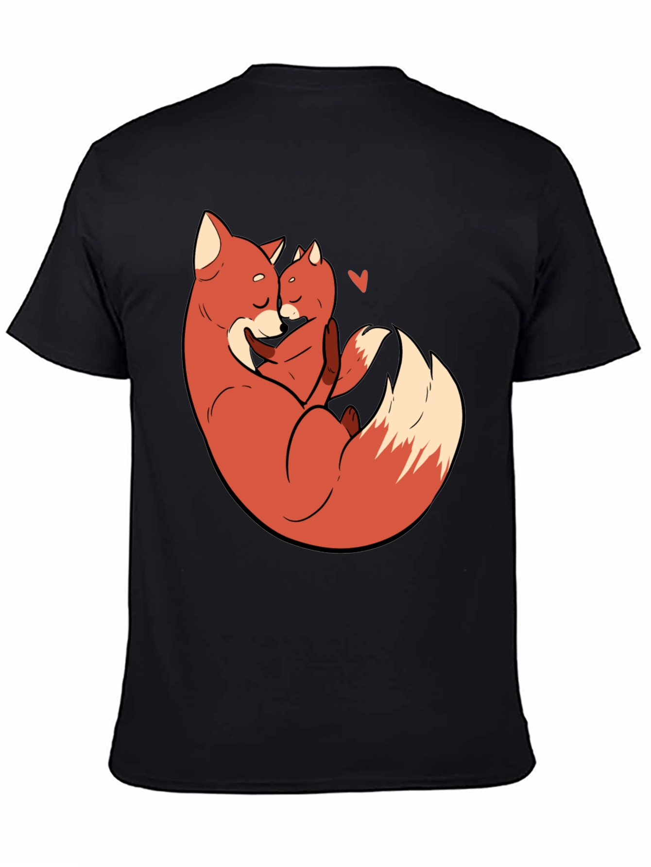 Black Fox Mom & Cub Love T-Shirt - Black, Cartoon Design view 4