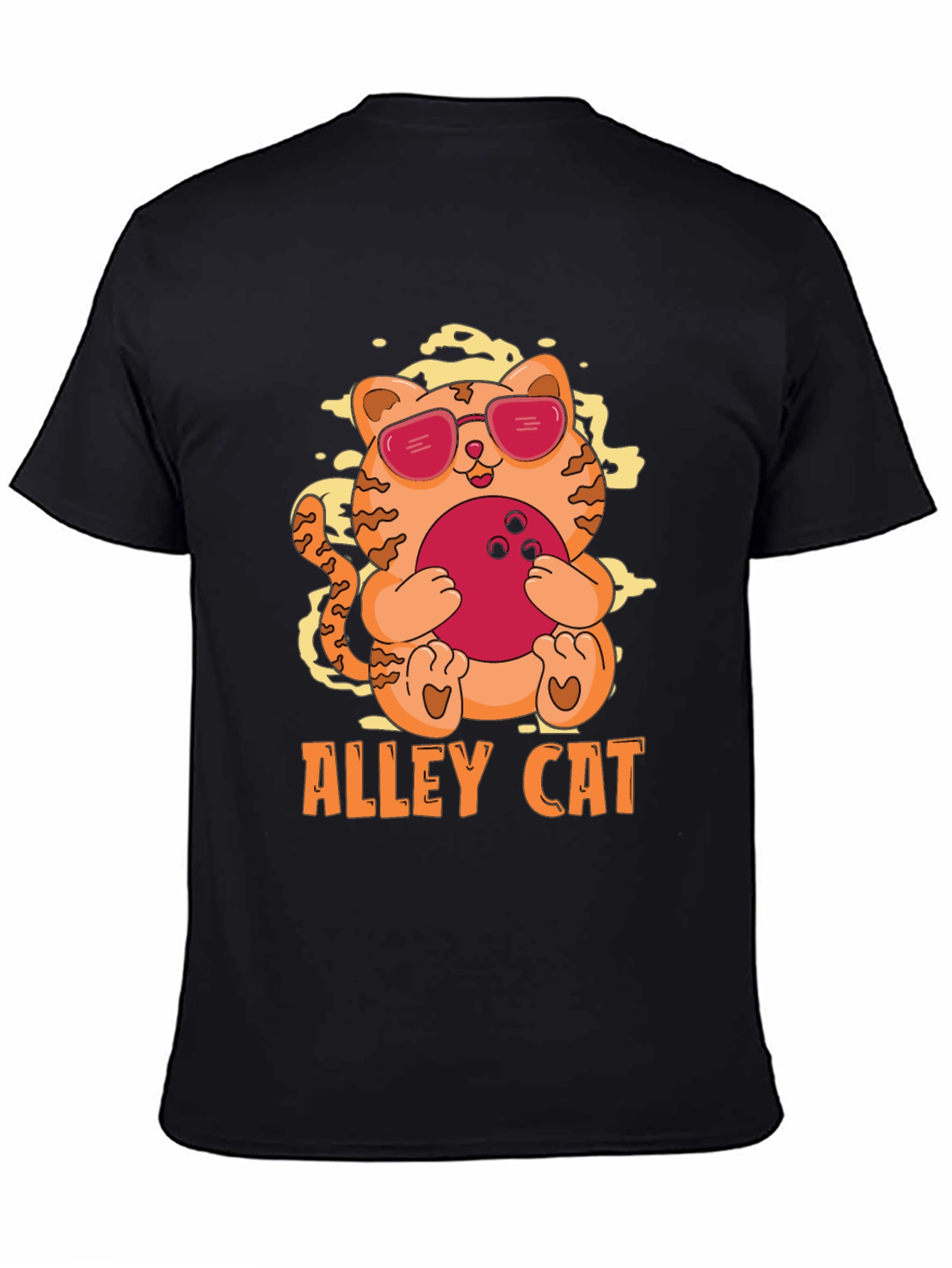 Black Alley Cat Bowling T-Shirt - Cool Kitten Design view 4