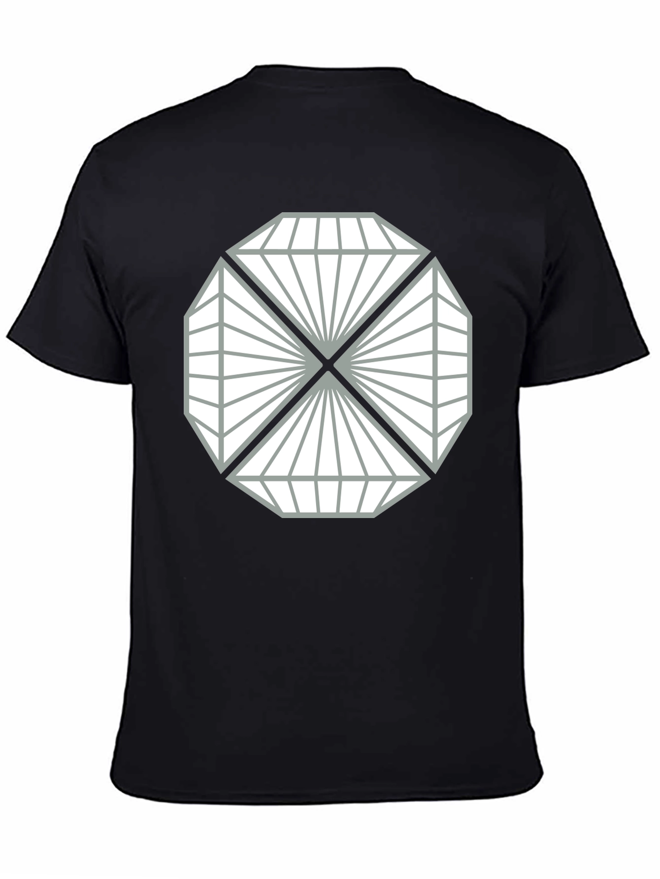 Black Geometric Diamond Design Black T-Shirt view 4