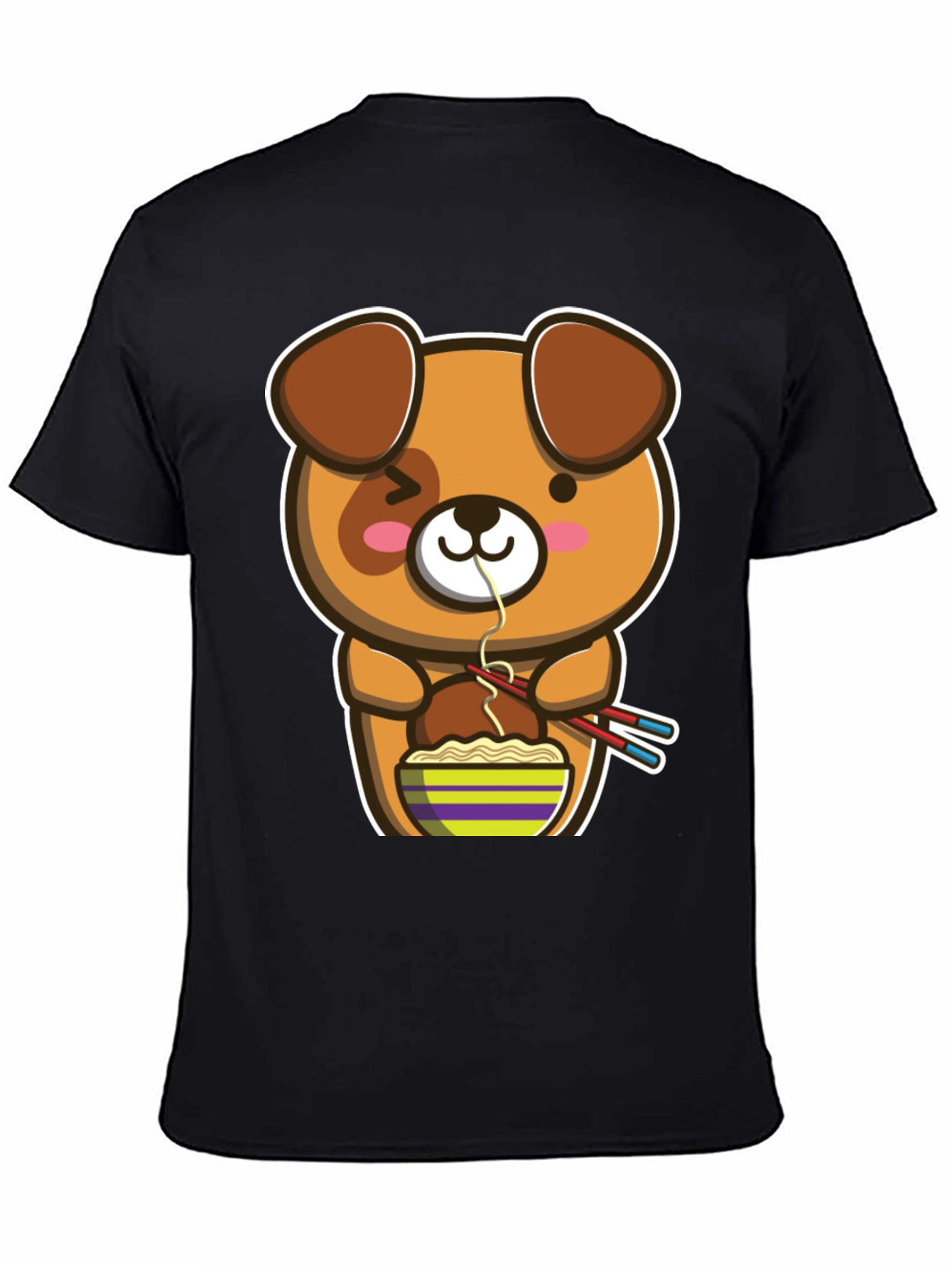 Black Cute Cartoon Dog Ramen T-Shirt view 4