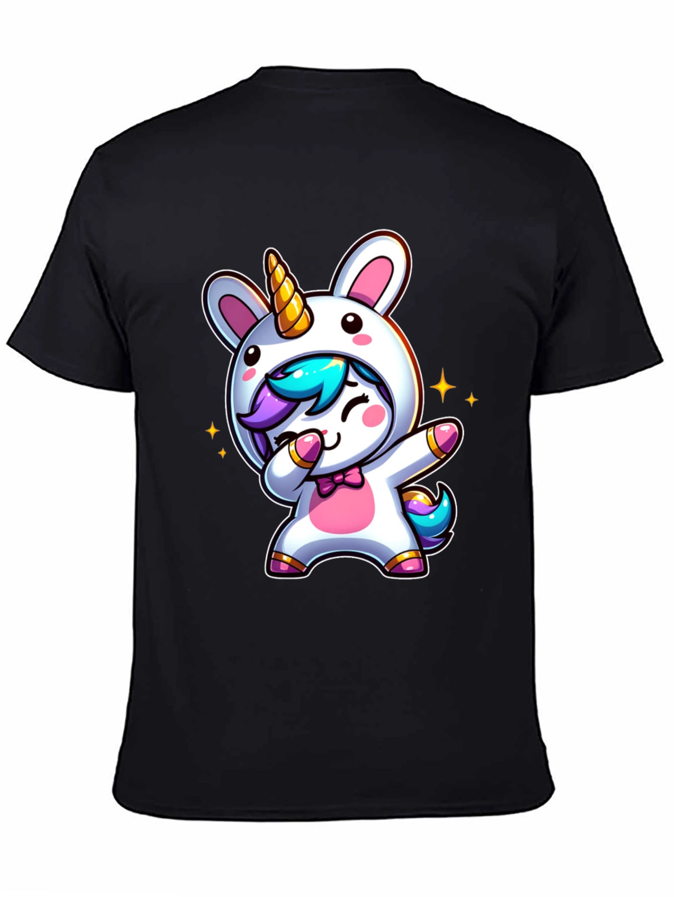 Black Cute Unicorn Dab Black T-Shirt view 4