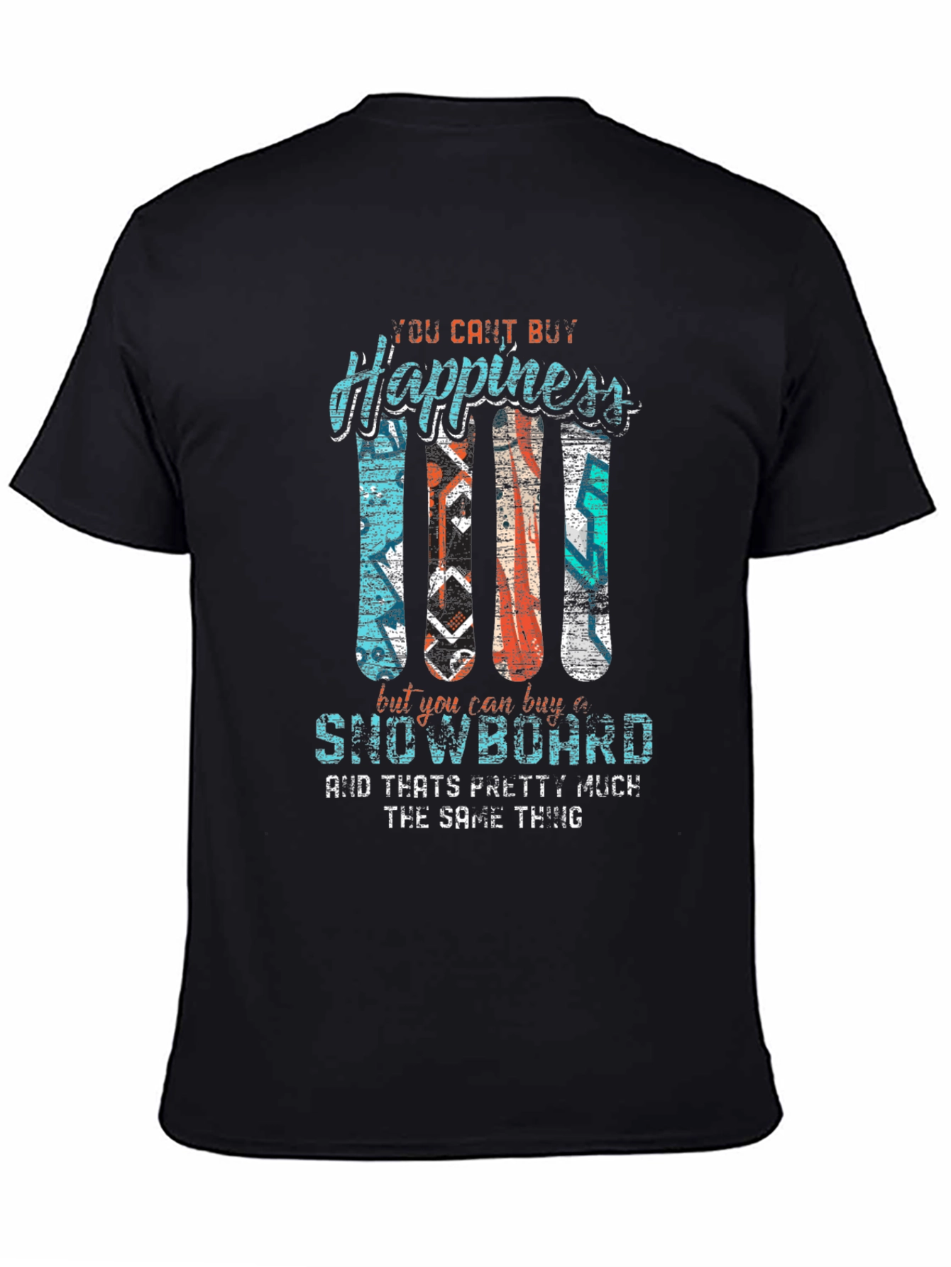 Black Snowboard Happiness T-Shirt view 4