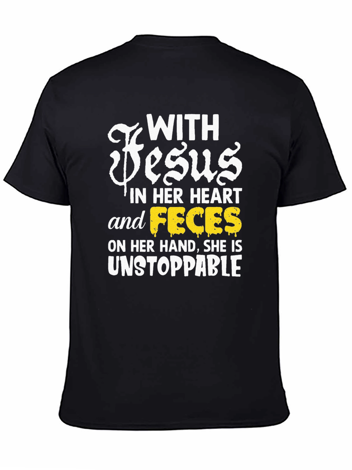 Black Funny Religious T-Shirt - With Jesus and Feces view 4