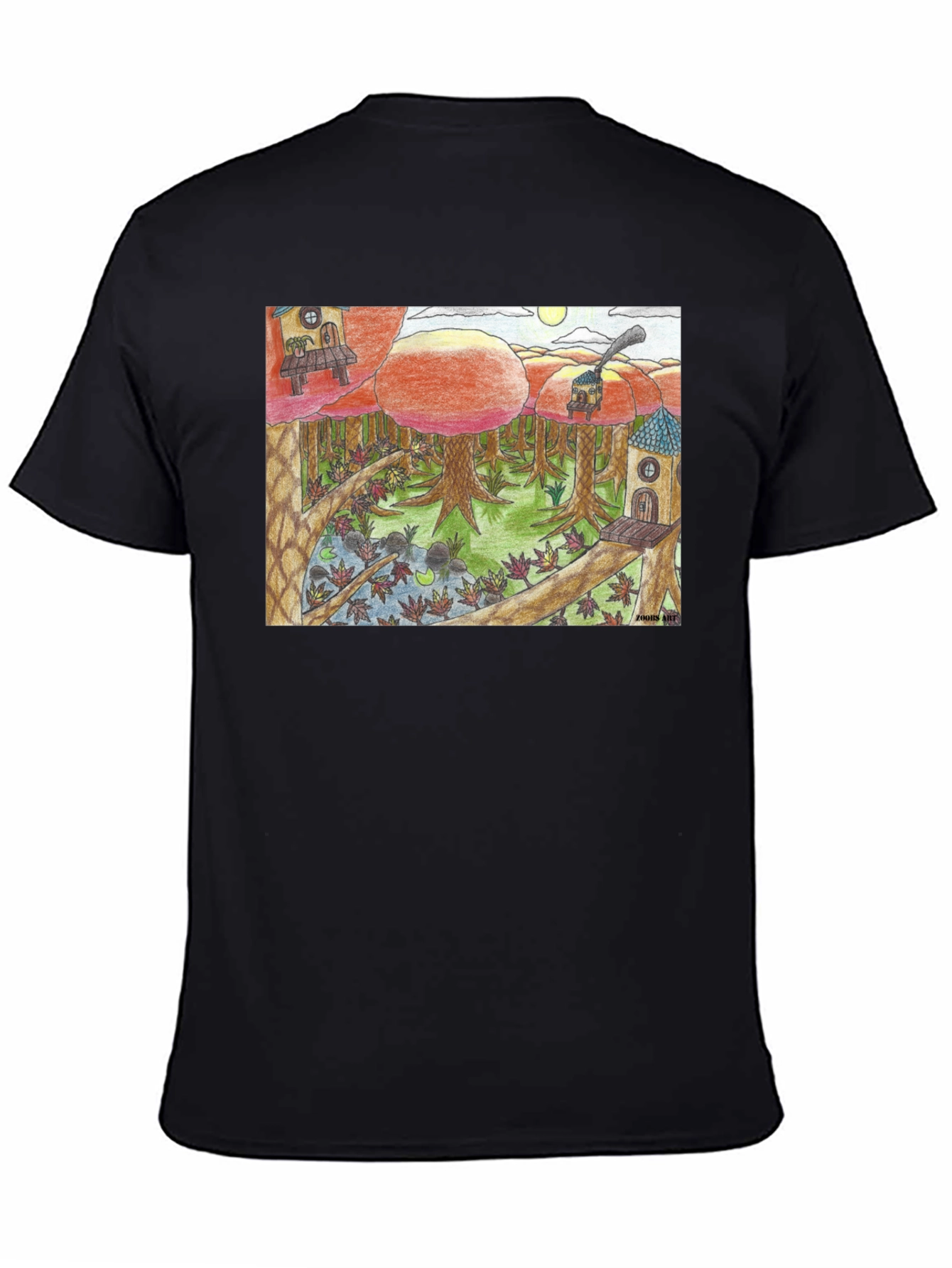 Black Whimsical Forest T-Shirt - Unique Graphic Tee view 4