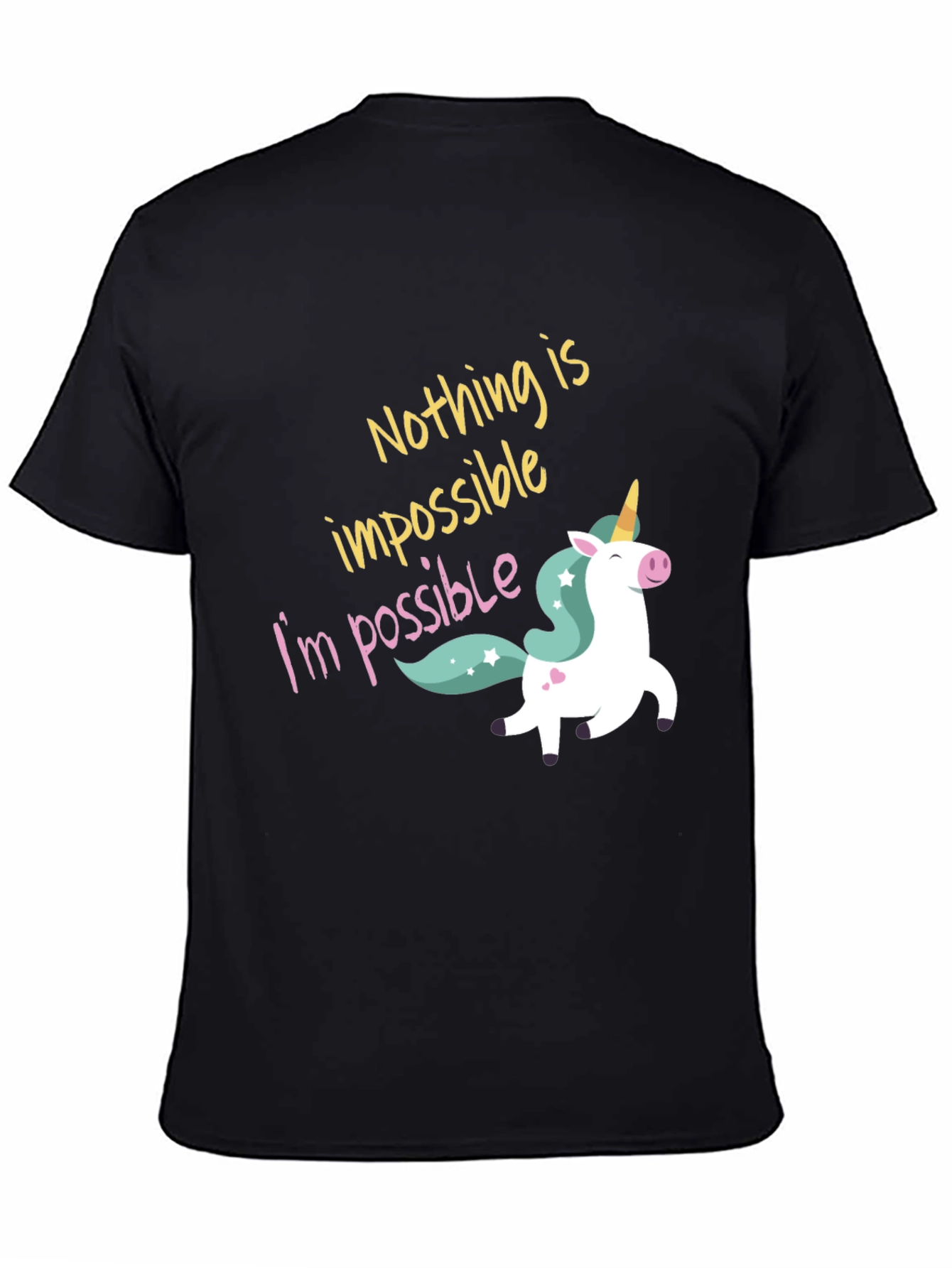 Black Nothing Is Impossible Unicorn Graphic Tee view 4