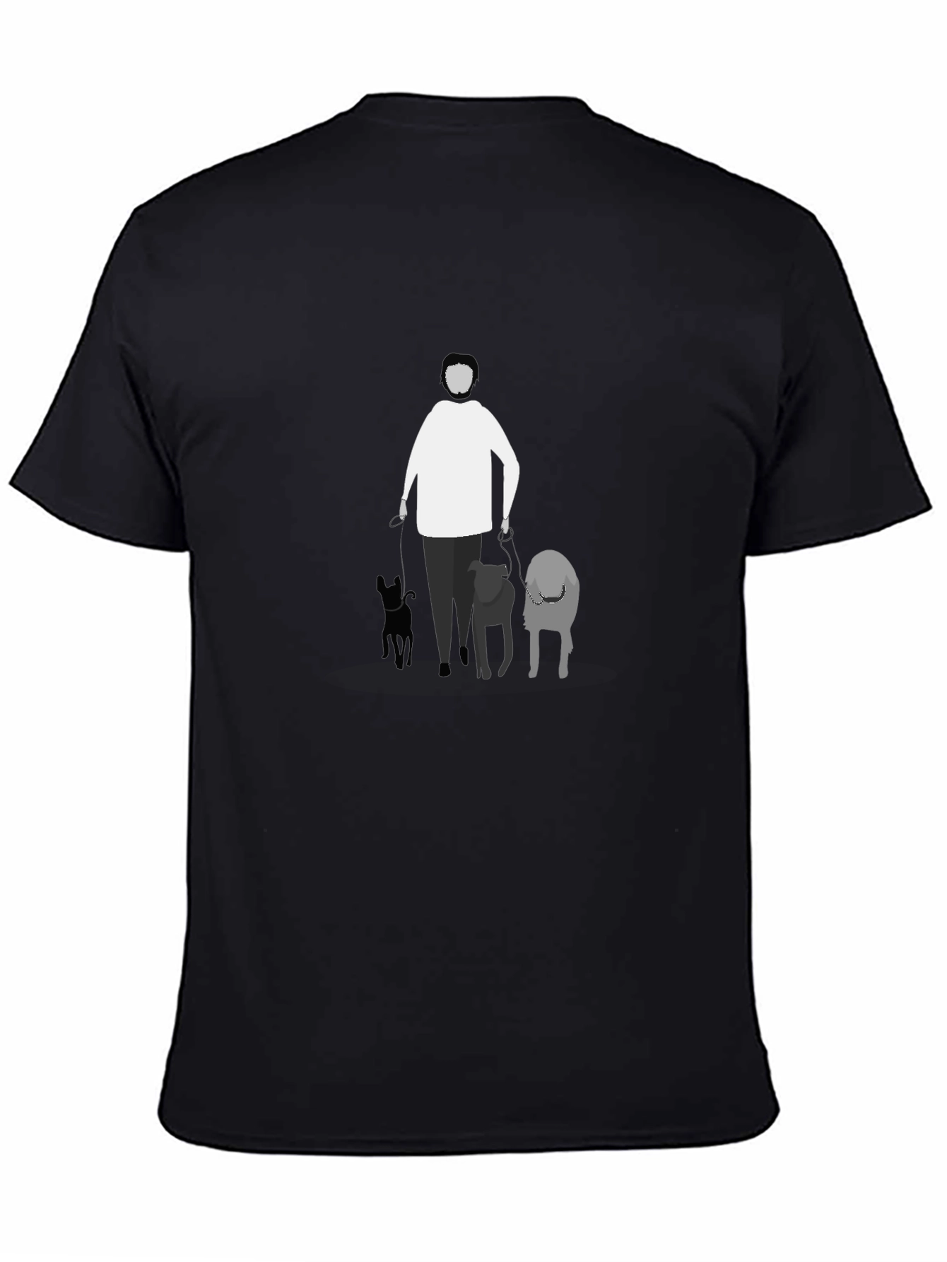 Black Man's Walking Dogs Graphic Tee Shirt - Black view 4