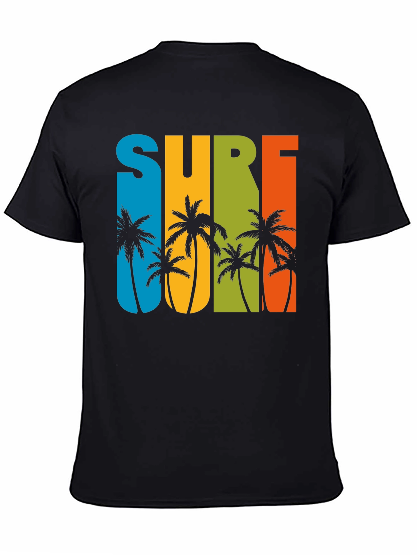 Black Surf Palm Tree Graphic T-Shirt - Retro Summer Style view 4