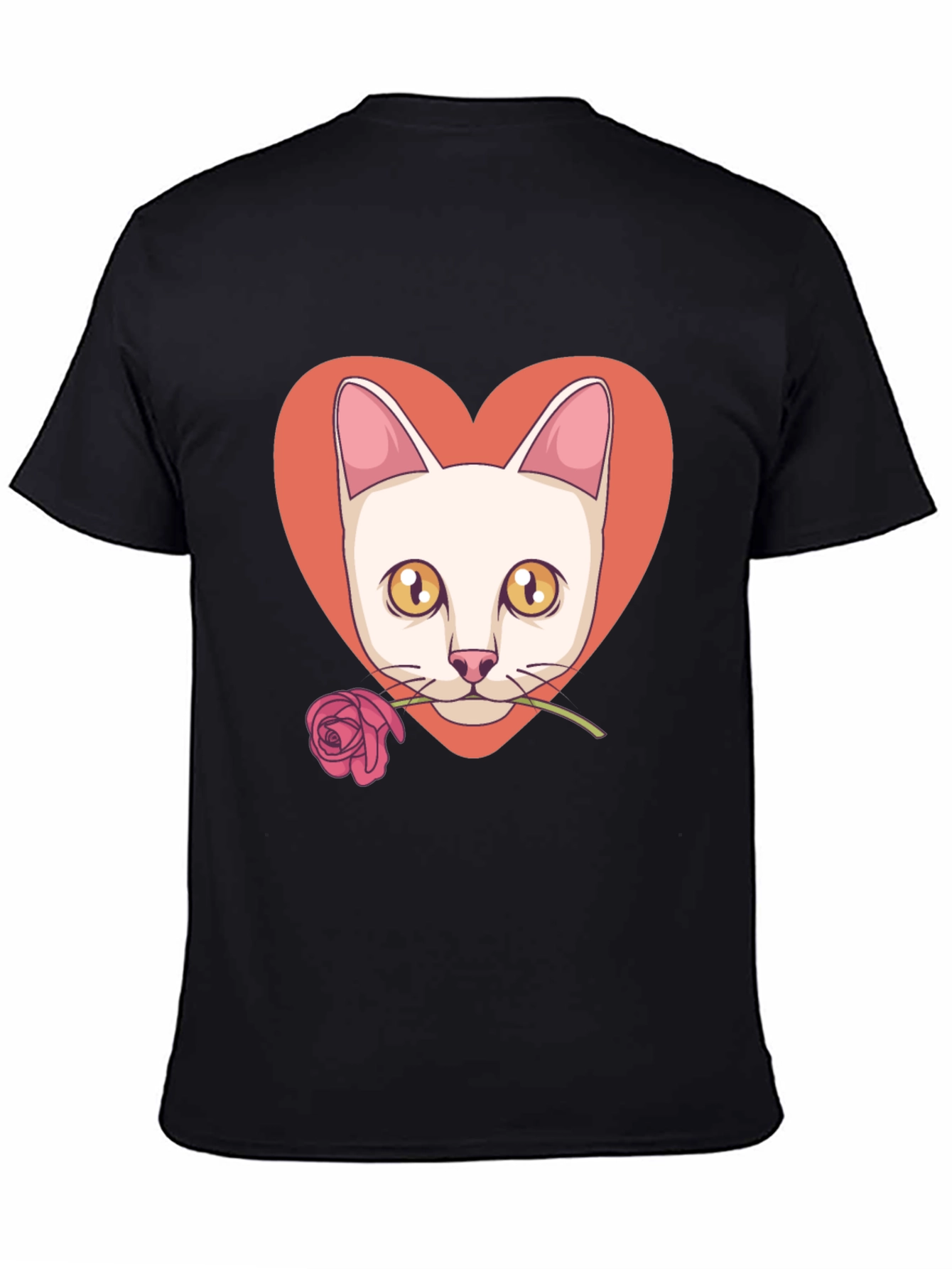 Cat & Rose Heart Graphic T-Shirt - Black - 4