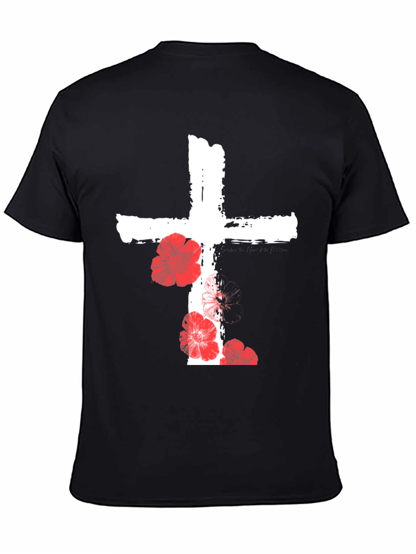 Black Floral Cross Graphic T-Shirt - Black view 4