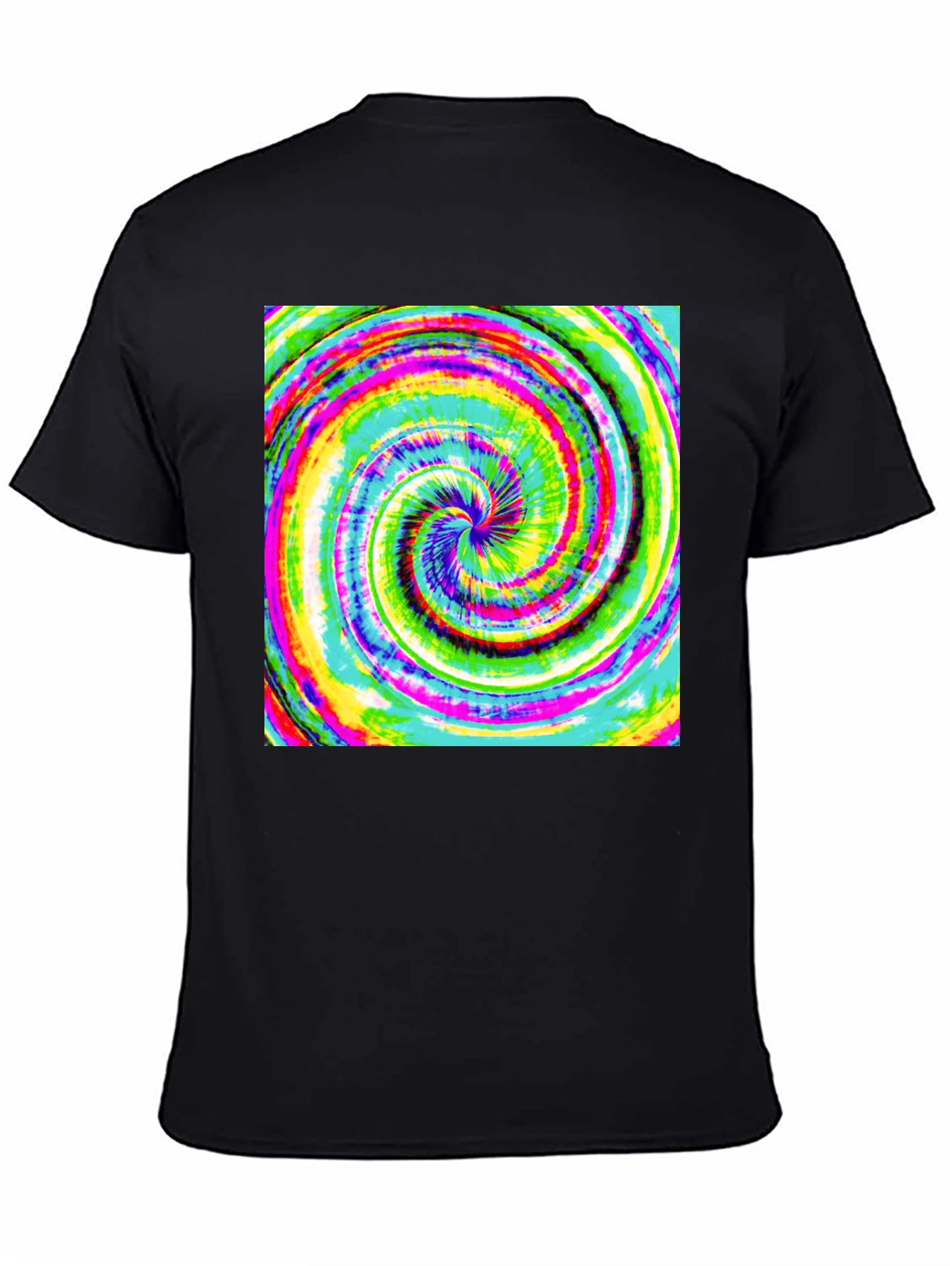 Black Psychedelic Swirl Tee - Vivid Rainbow Vortex Design view 4