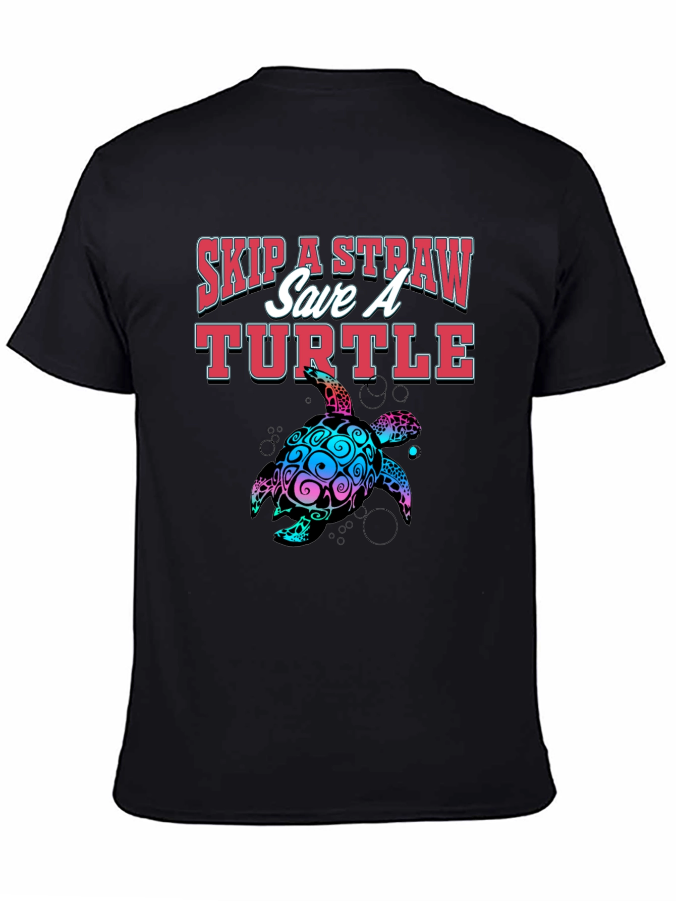 Black Skip A Straw Save A Turtle Graphic T-Shirt view 4