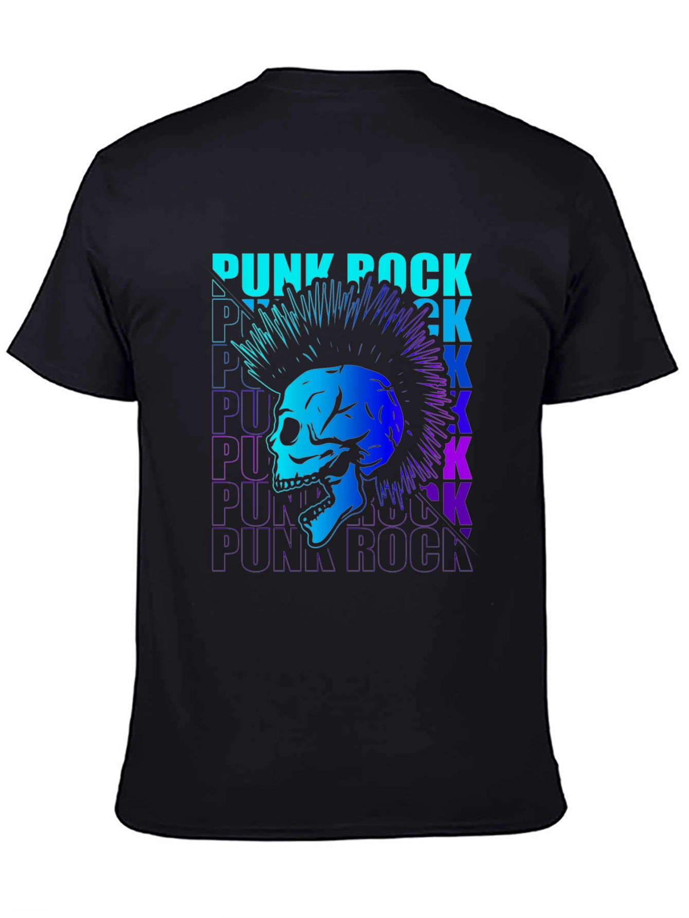 Black Punk Rock Skull Graphic T-Shirt view 4
