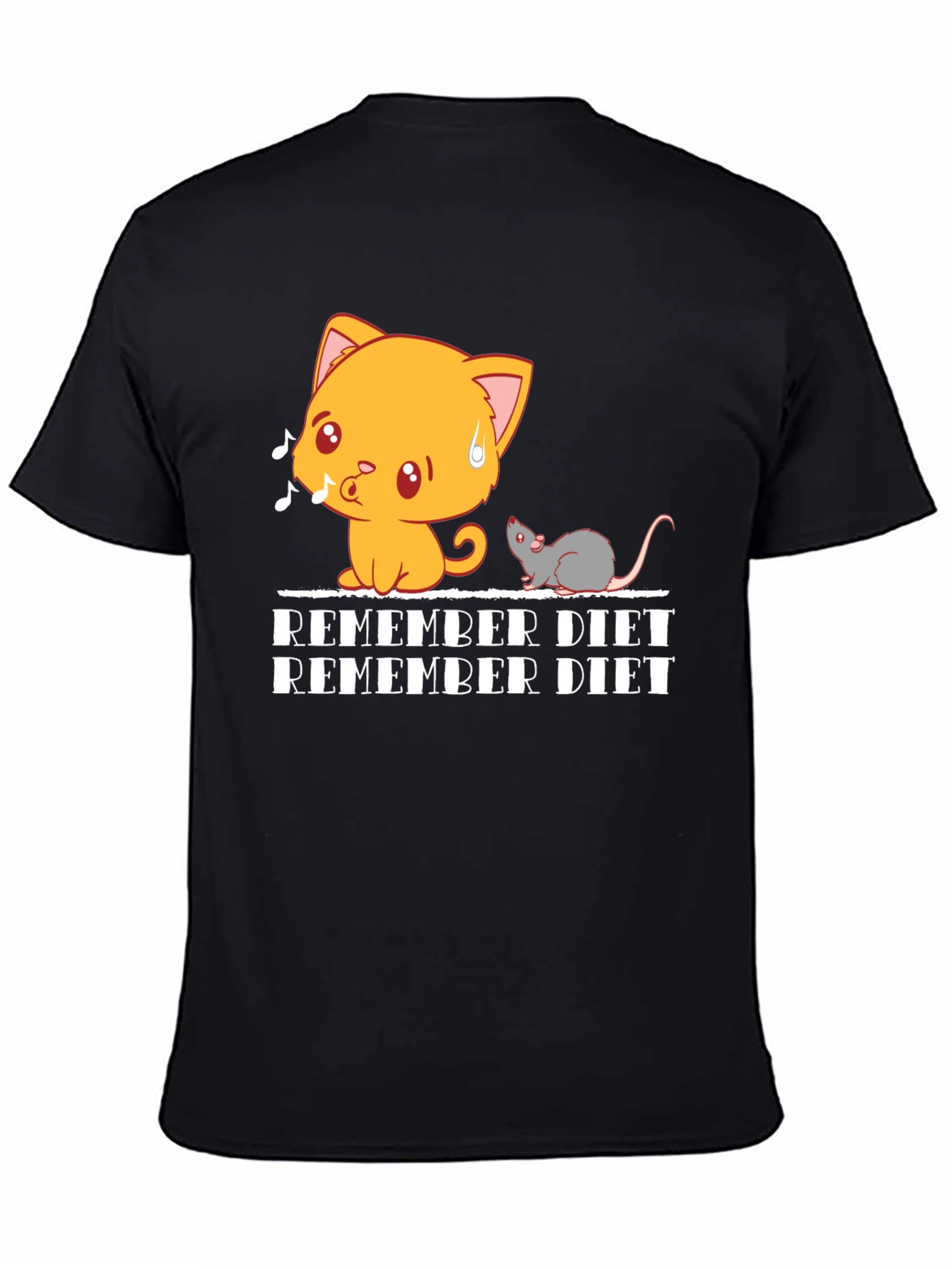 Black Remember Diet T-Shirt - Cute Cat & Mouse Design view 4