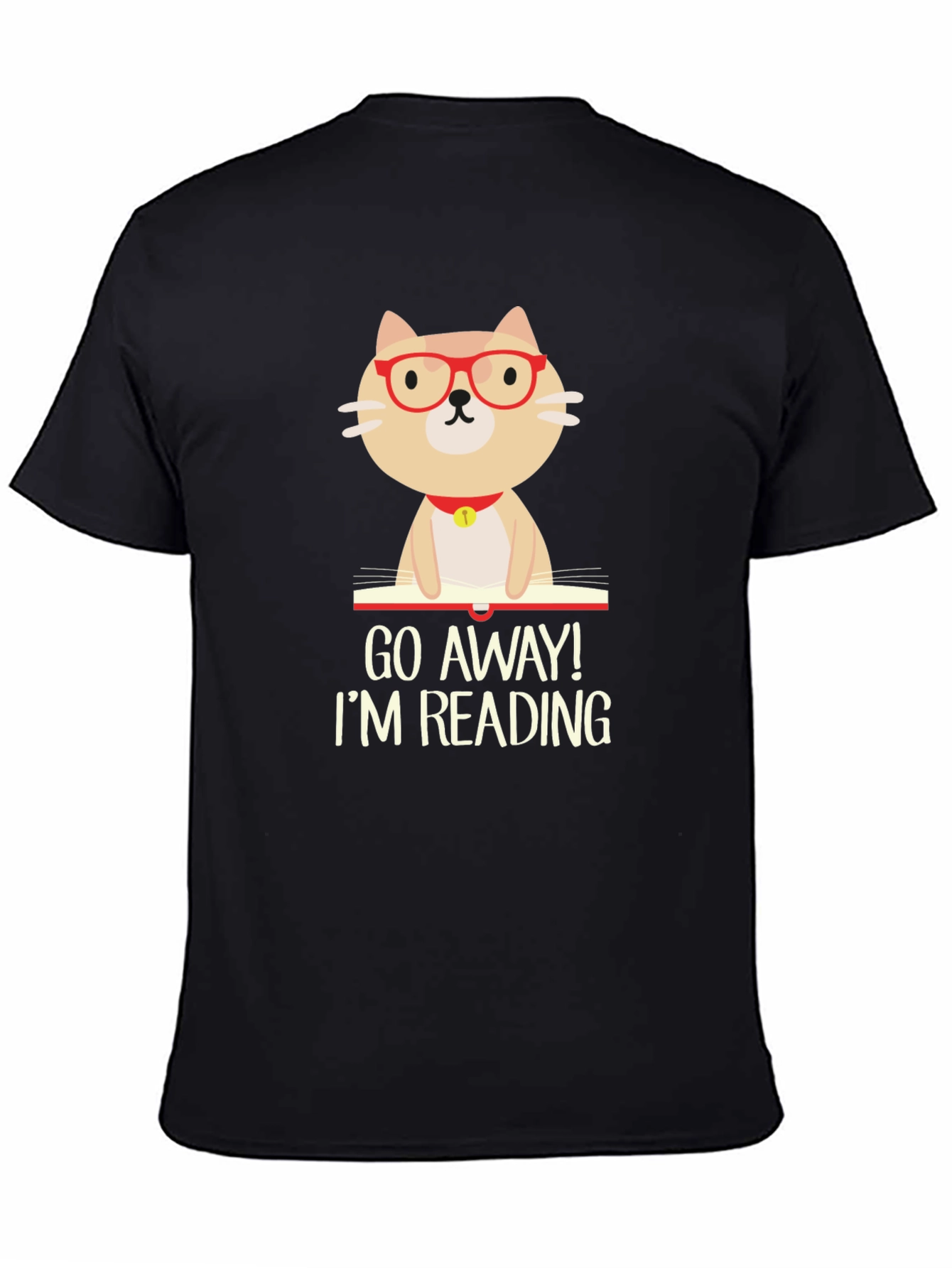 Black Funny Reading Cat Graphic T-Shirt view 4