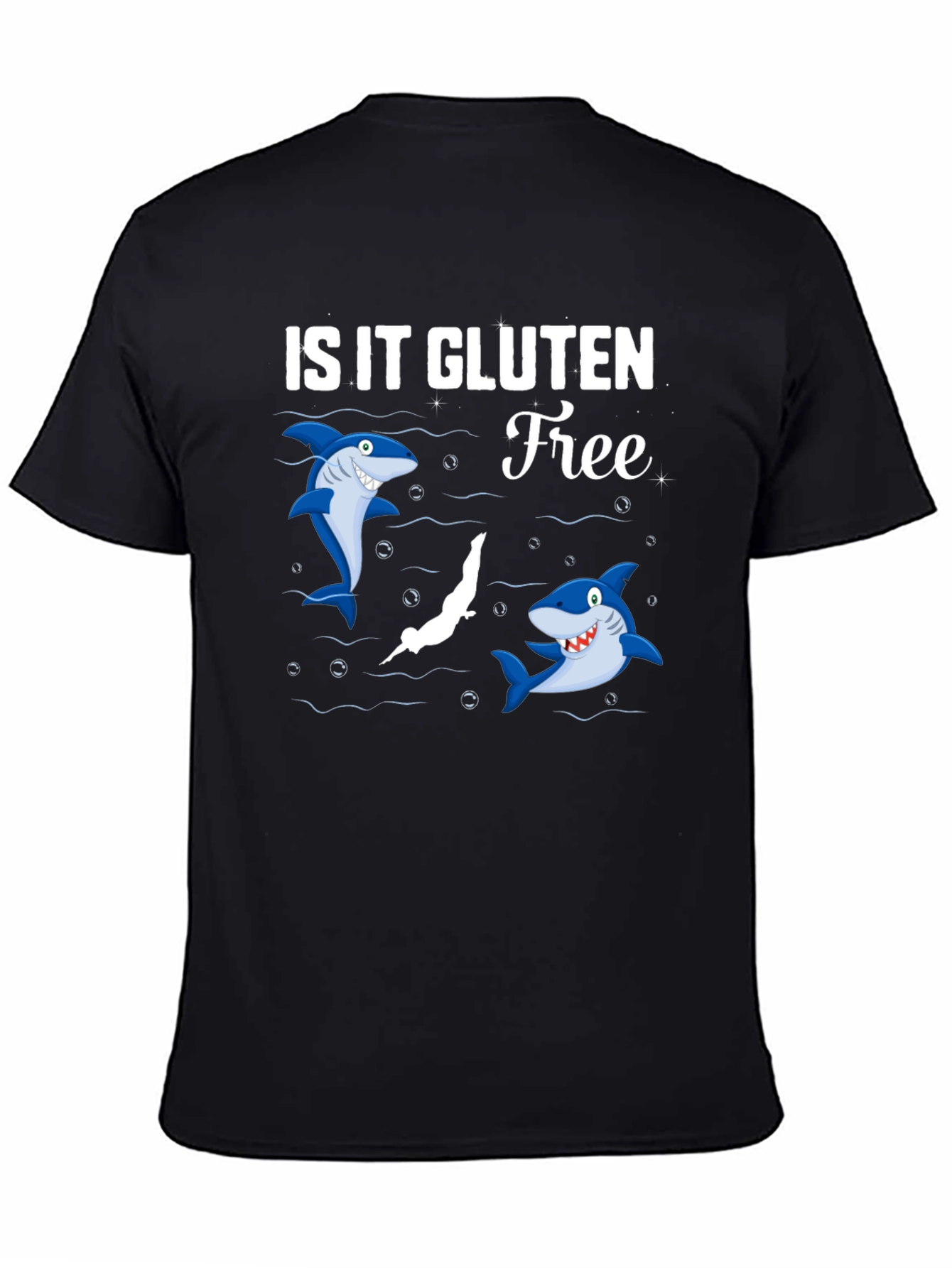 Black Is It Gluten Free T-Shirt Funny Shark Diver Tee view 4