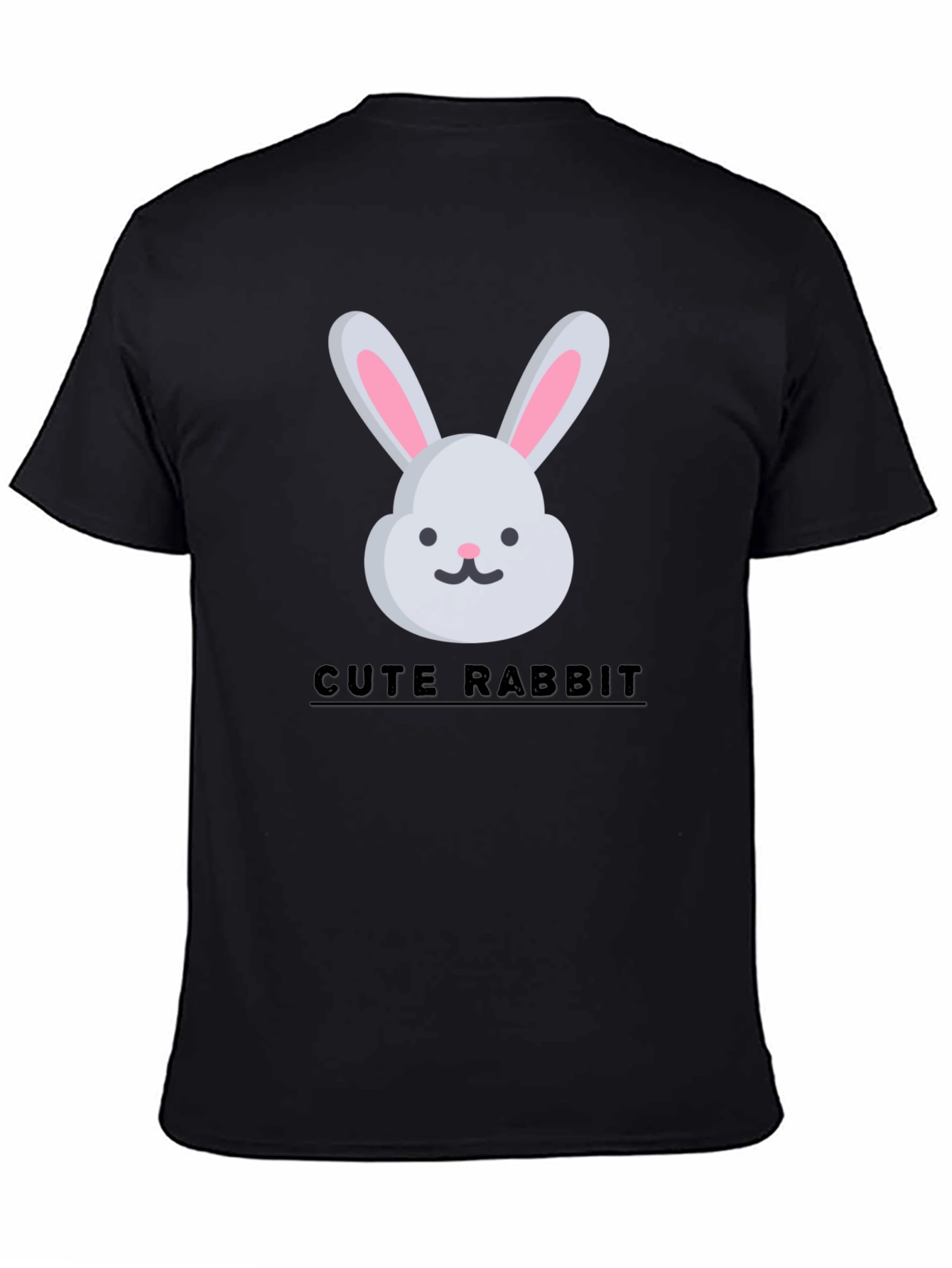 Black Cute Rabbit Graphic Tee - Trendy Unisex T-Shirt view 4
