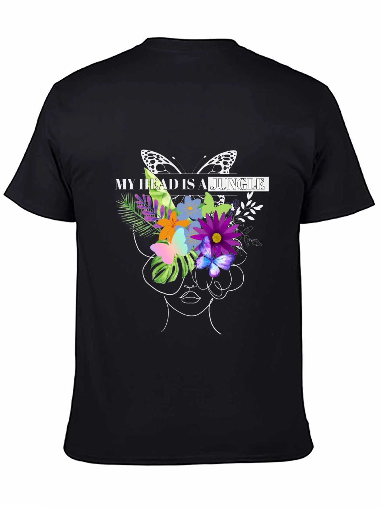 Black Jungle Mind T-Shirt - Floral Butterfly Graphic Tee view 4