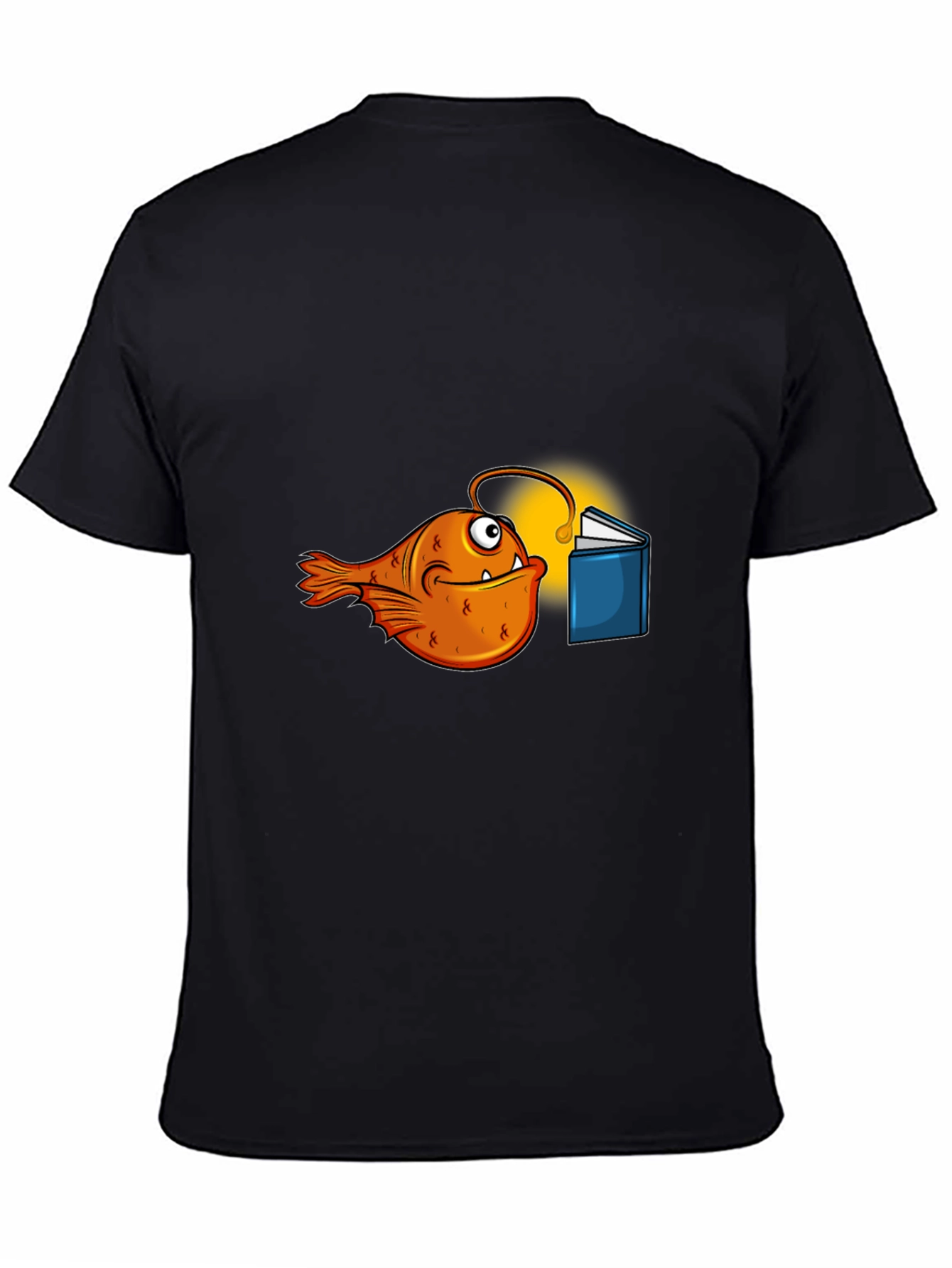 Black Anglerfish Reading Book Graphic T-Shirt view 4