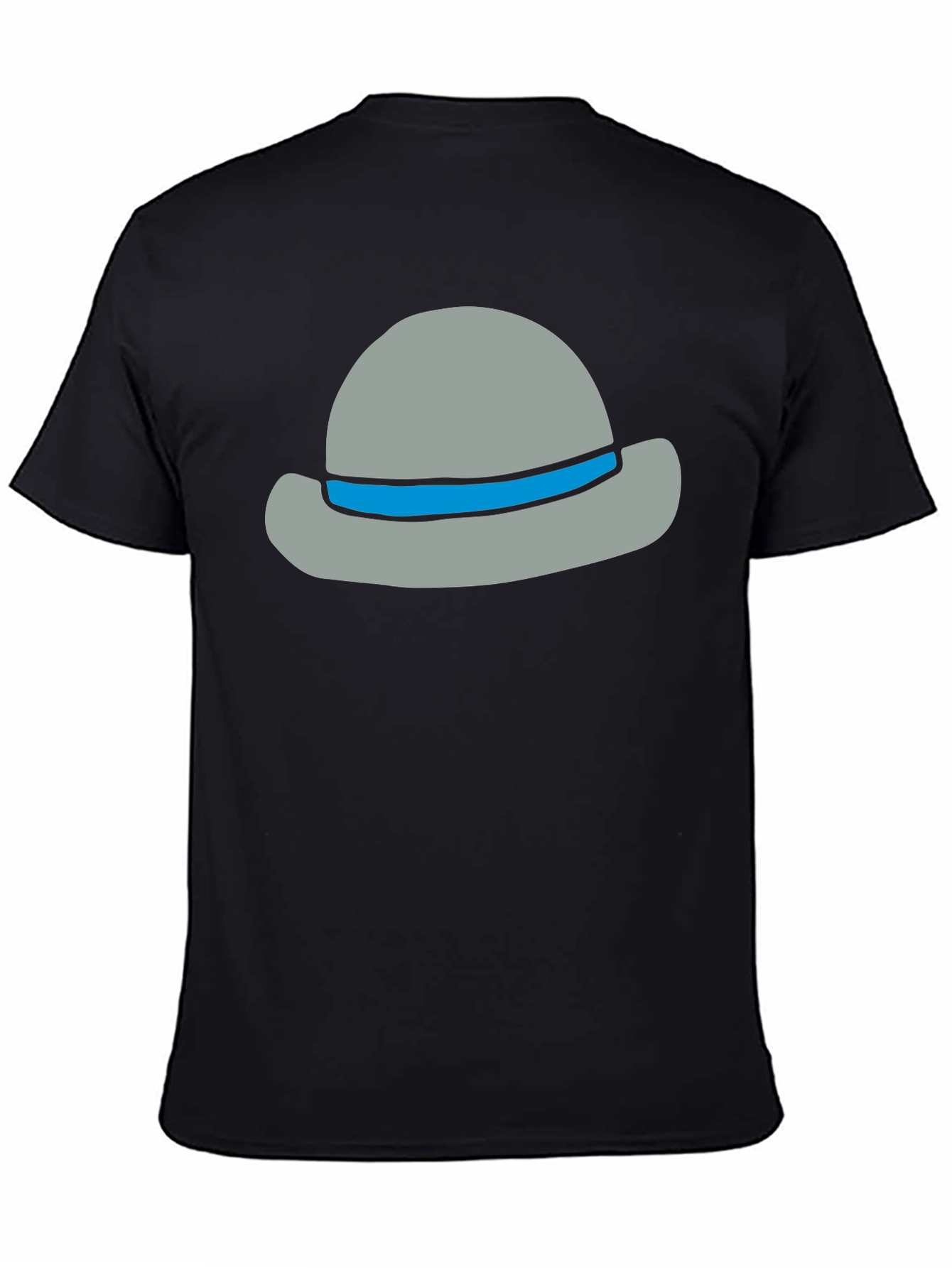 Black Stylish Cartoon Hat Graphic Tee - Unisex Cotton Blend view 4