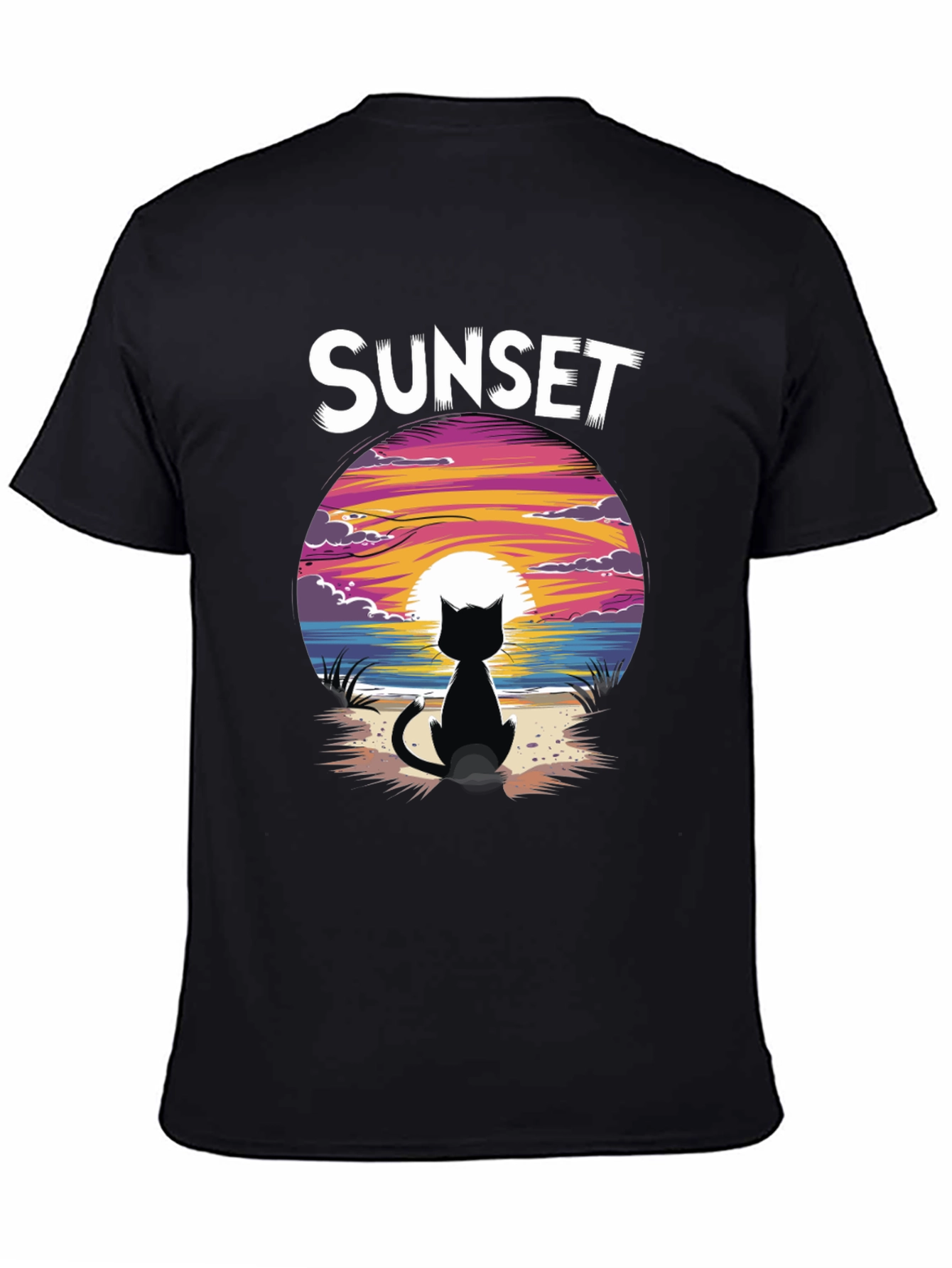 Black Sunset Cat Graphic Tee - Stylish Unisex Cotton T-Shirt view 4