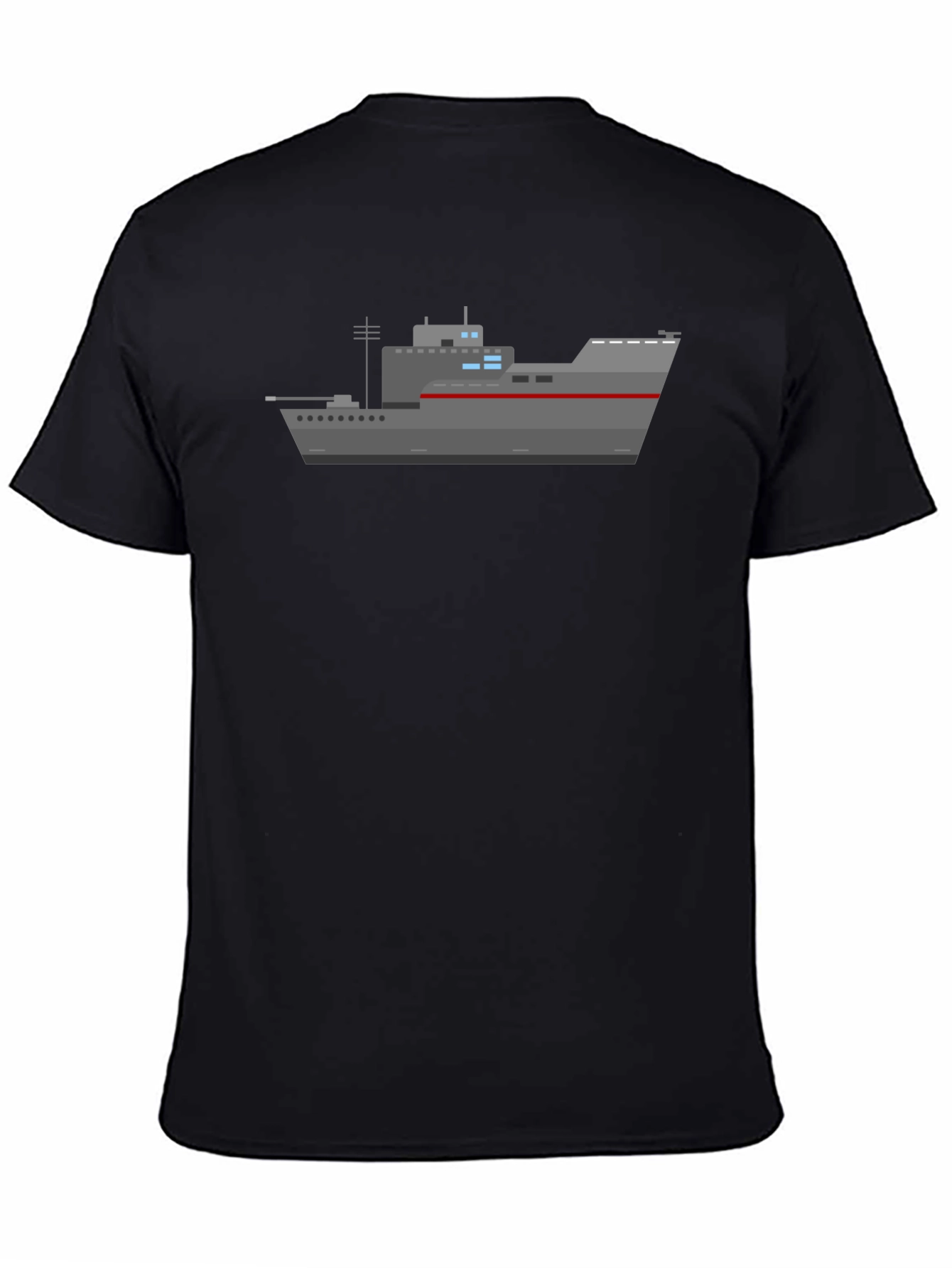 Black Naval Ship Graphic T-Shirt - Black Crew Neck Tee view 4