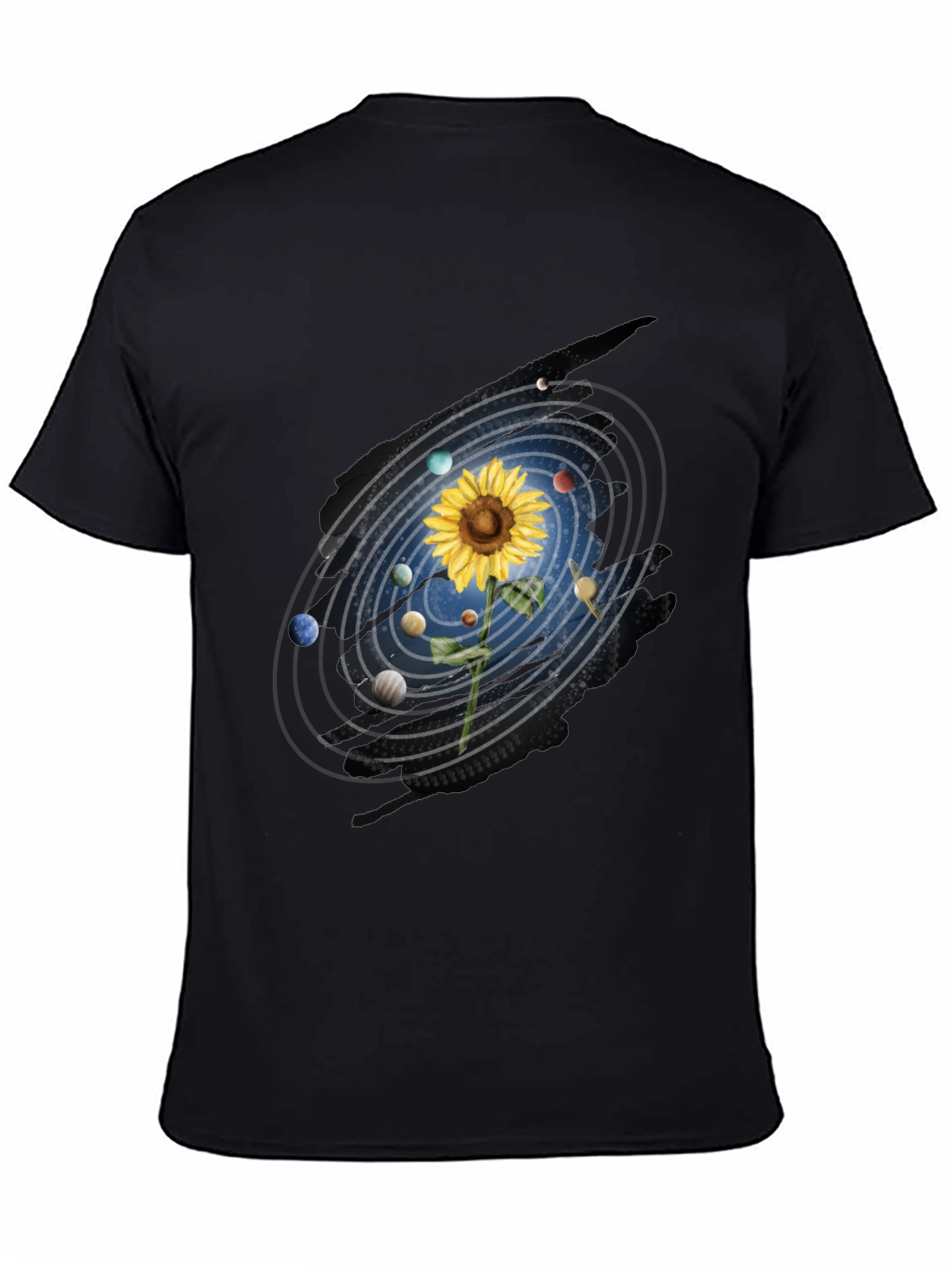 Black Sunflower Solar System Graphic Tee view 4