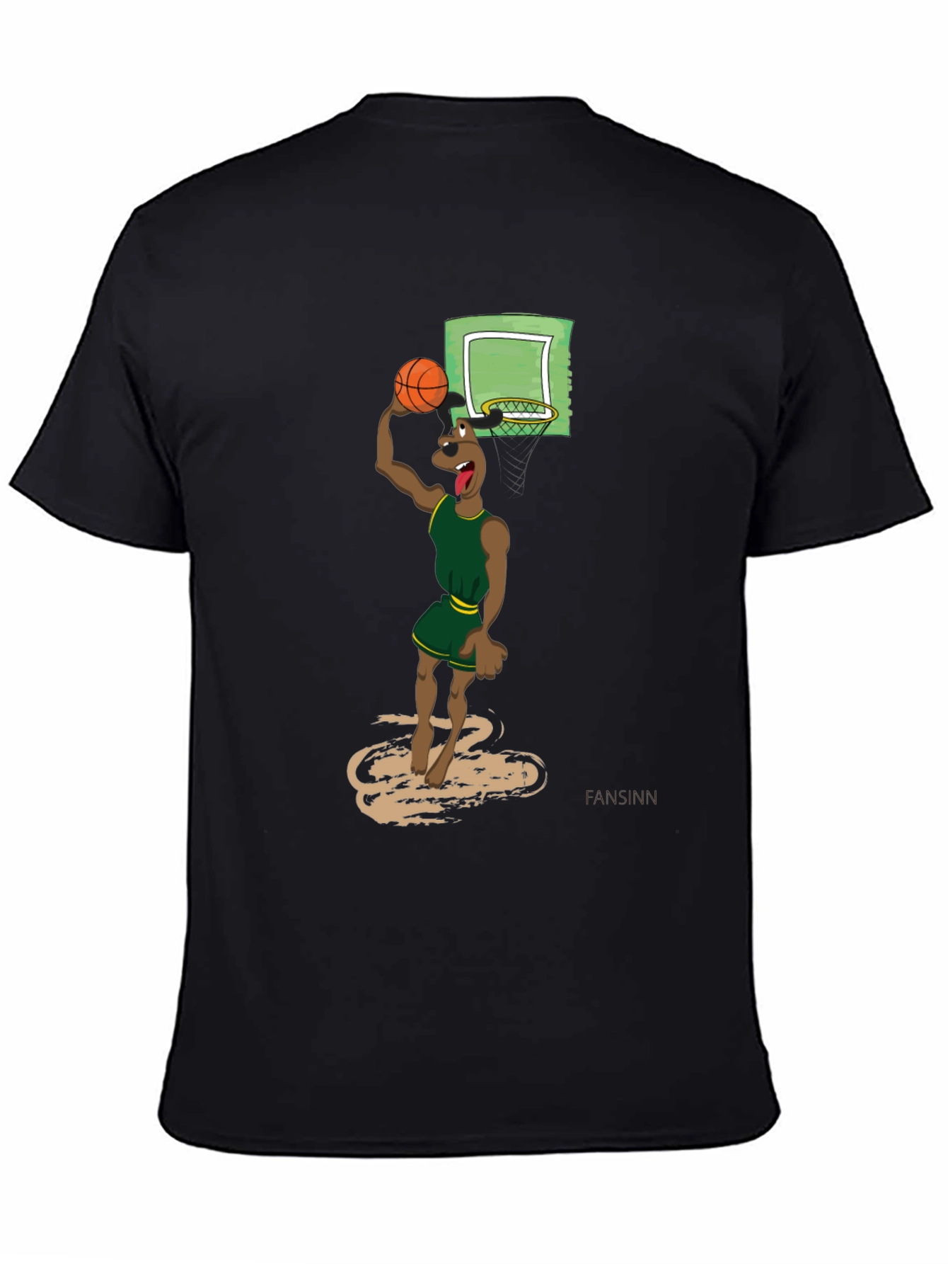 Black Cartoon Dog Basketball Graphic T-Shirt view 4