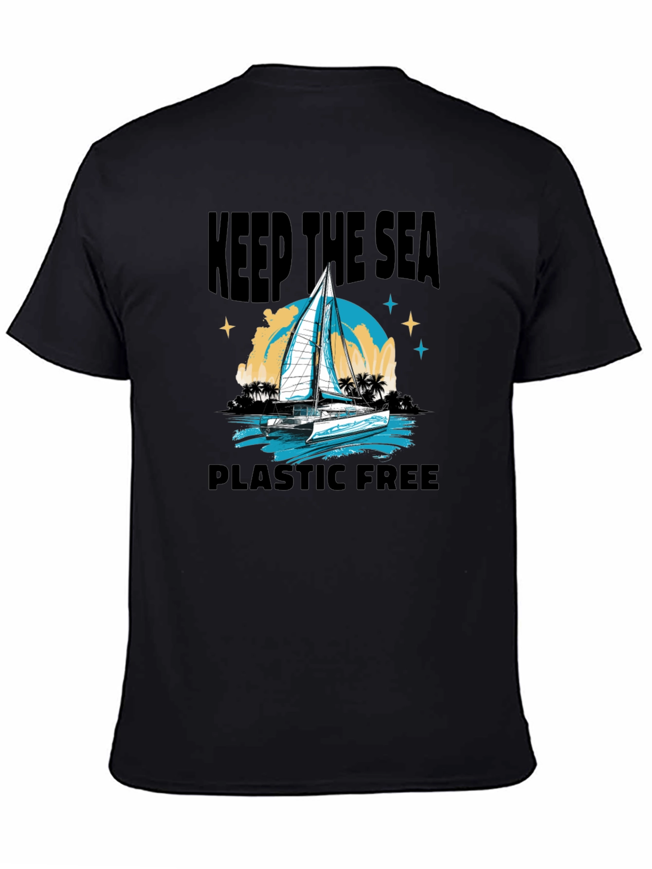Black Keep The Sea Plastic Free Black T-Shirt view 4