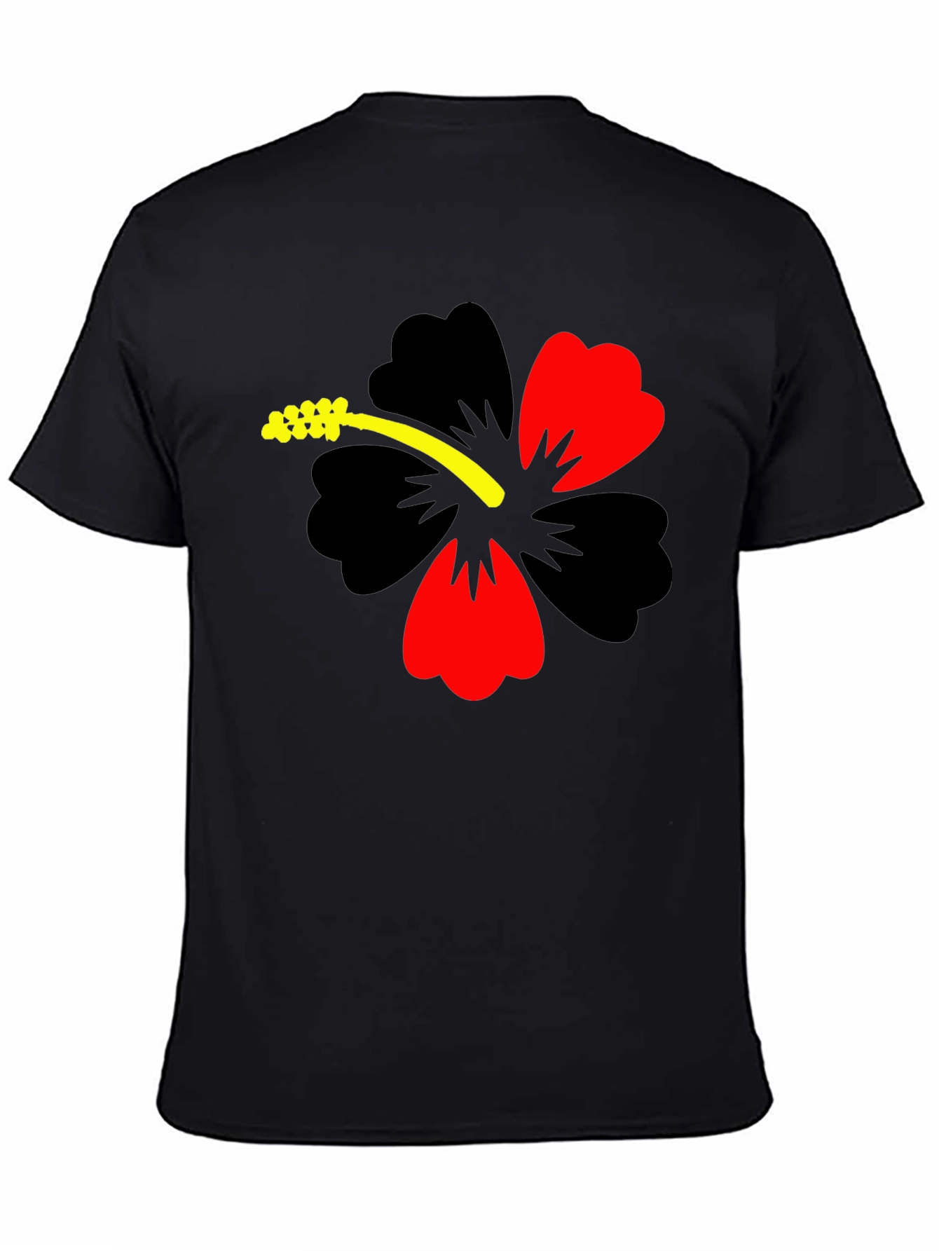 Black Hibiscus Flower Graphic Tee - Casual Black T-Shirt view 4