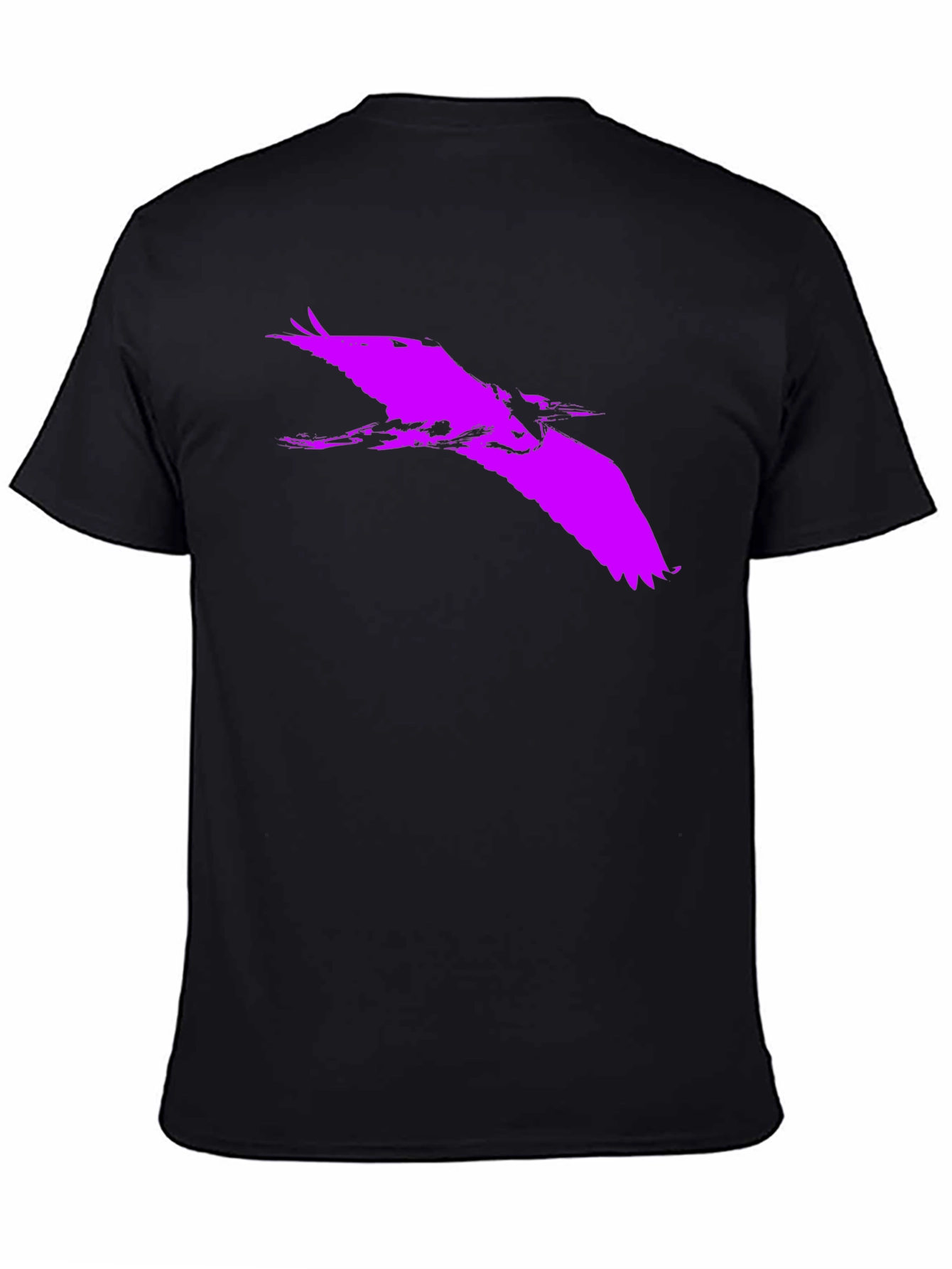 Black Bold Purple Heron Silhouette on Black Tee view 4