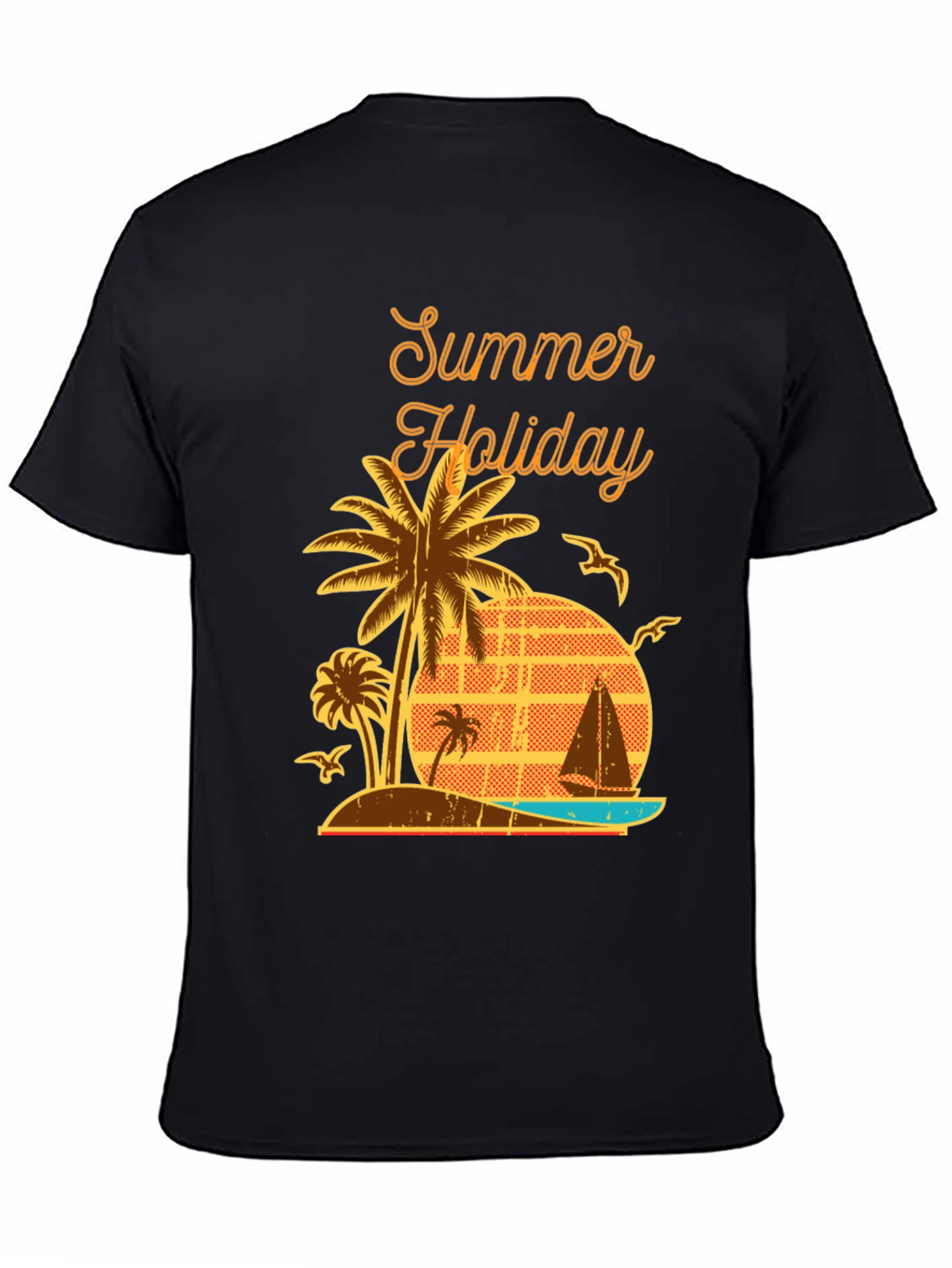 Black Summer Holiday Graphic T-Shirt - Palm Tree Beach Design view 4