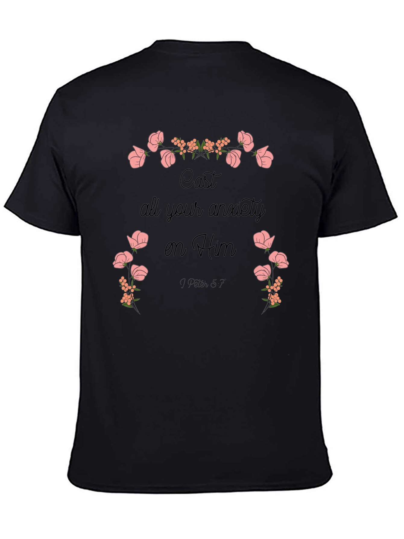 Black Floral Scripture T-Shirt - Cast Your Anxiety view 4