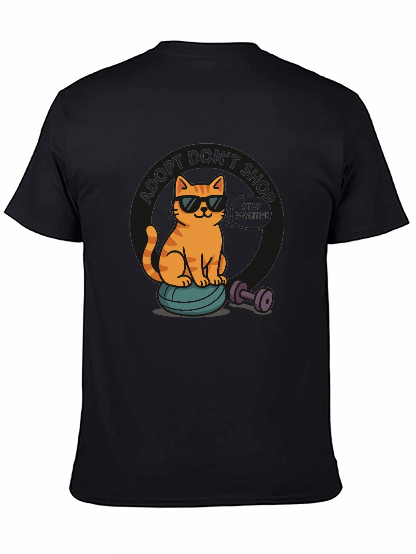 Black Cool Cat Gym T-Shirt - Funny Workout Tee view 4