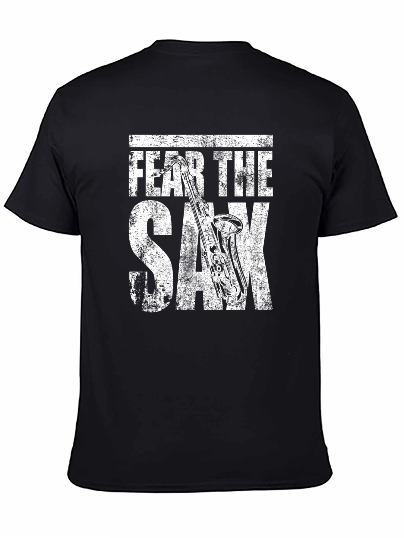 Black Fear the Sax T-Shirt - Musician's Graphic Tee view 4