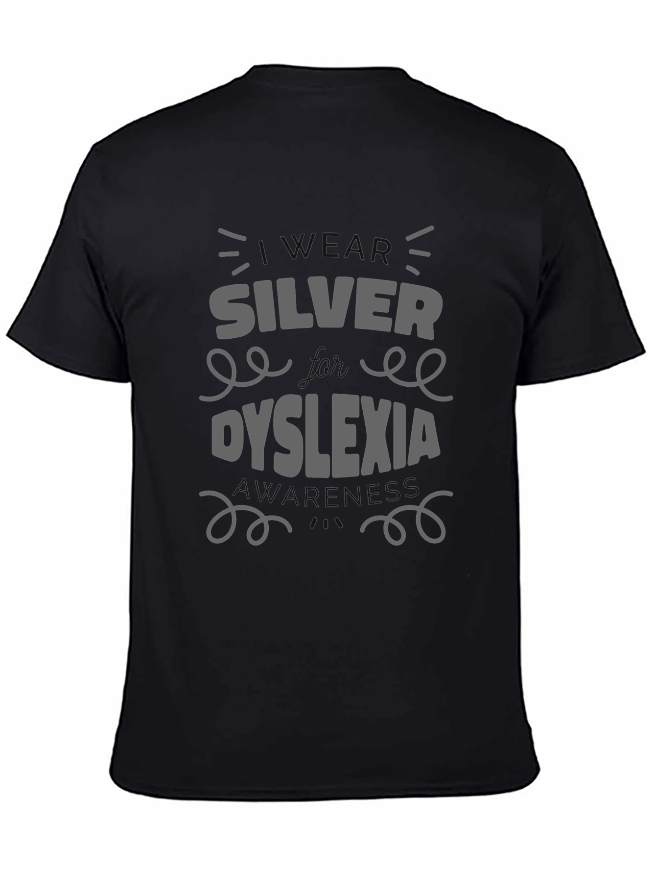 Black Silver and Dyslexia Awareness T-Shirt view 4
