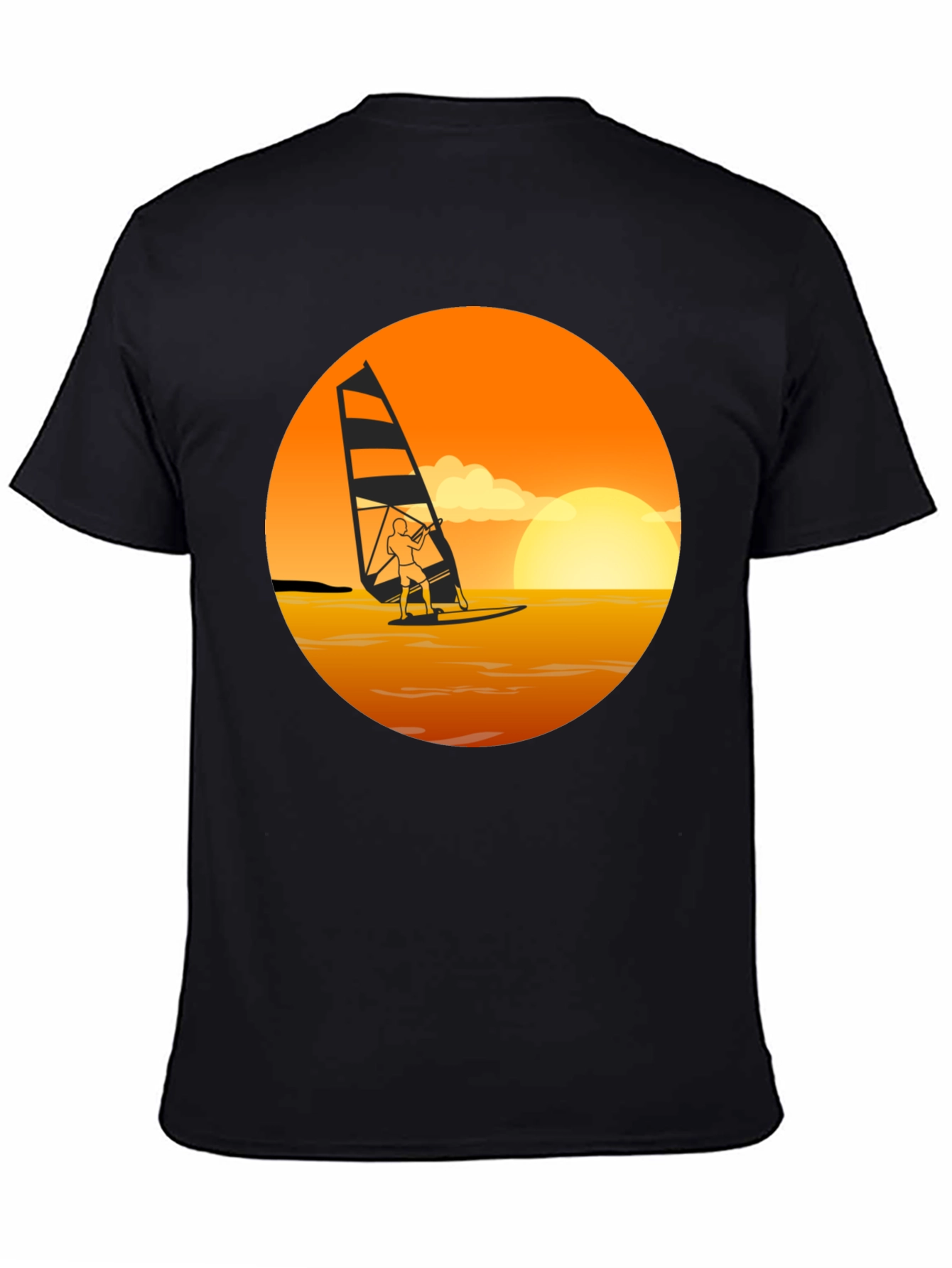 Black Windsurfing Sunset Graphic Tee - Black Cotton T-Shirt view 4