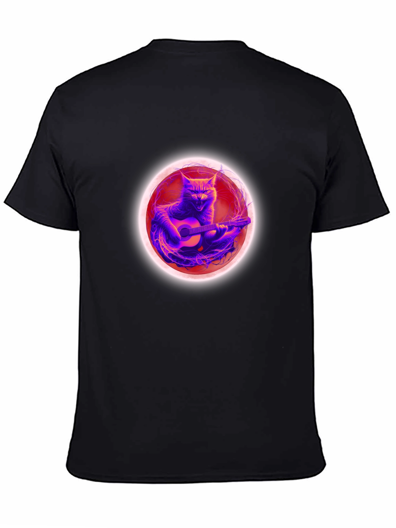 Black Cat Guitar Player Black T-Shirt view 4