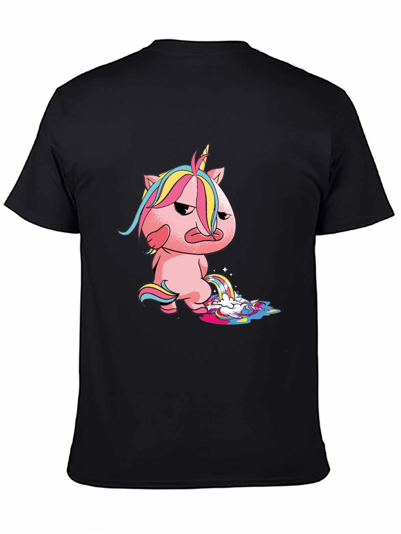 Black Unicorn Rainbow Poop Graphic T-Shirt - Black view 4