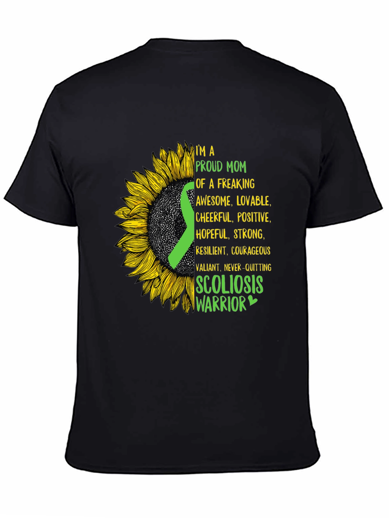 Black Proud Mom Scoliosis Warrior T-Shirt view 4