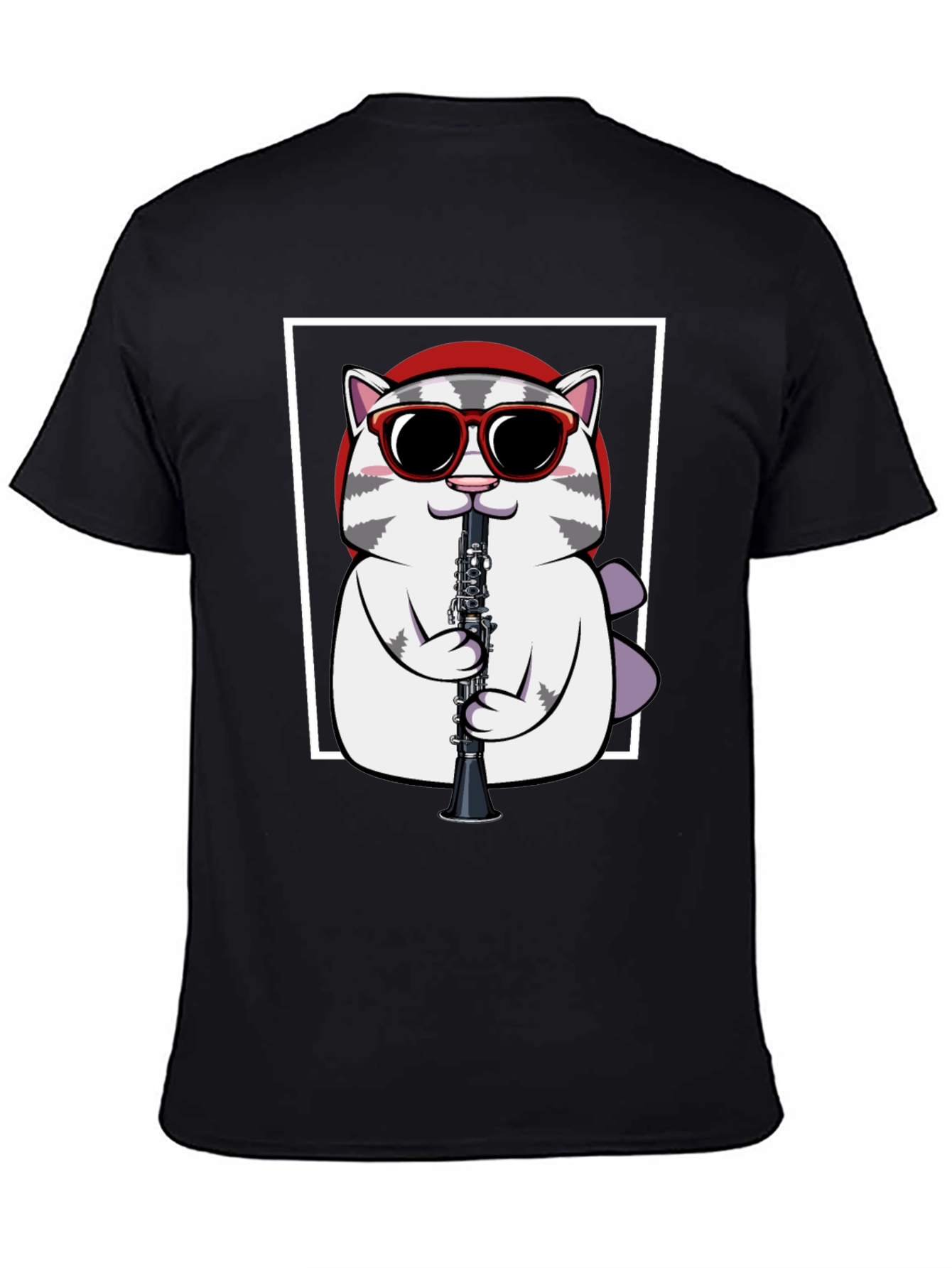 Black Cool Cat Clarinet T-Shirt - Musician Graphic Tee view 4