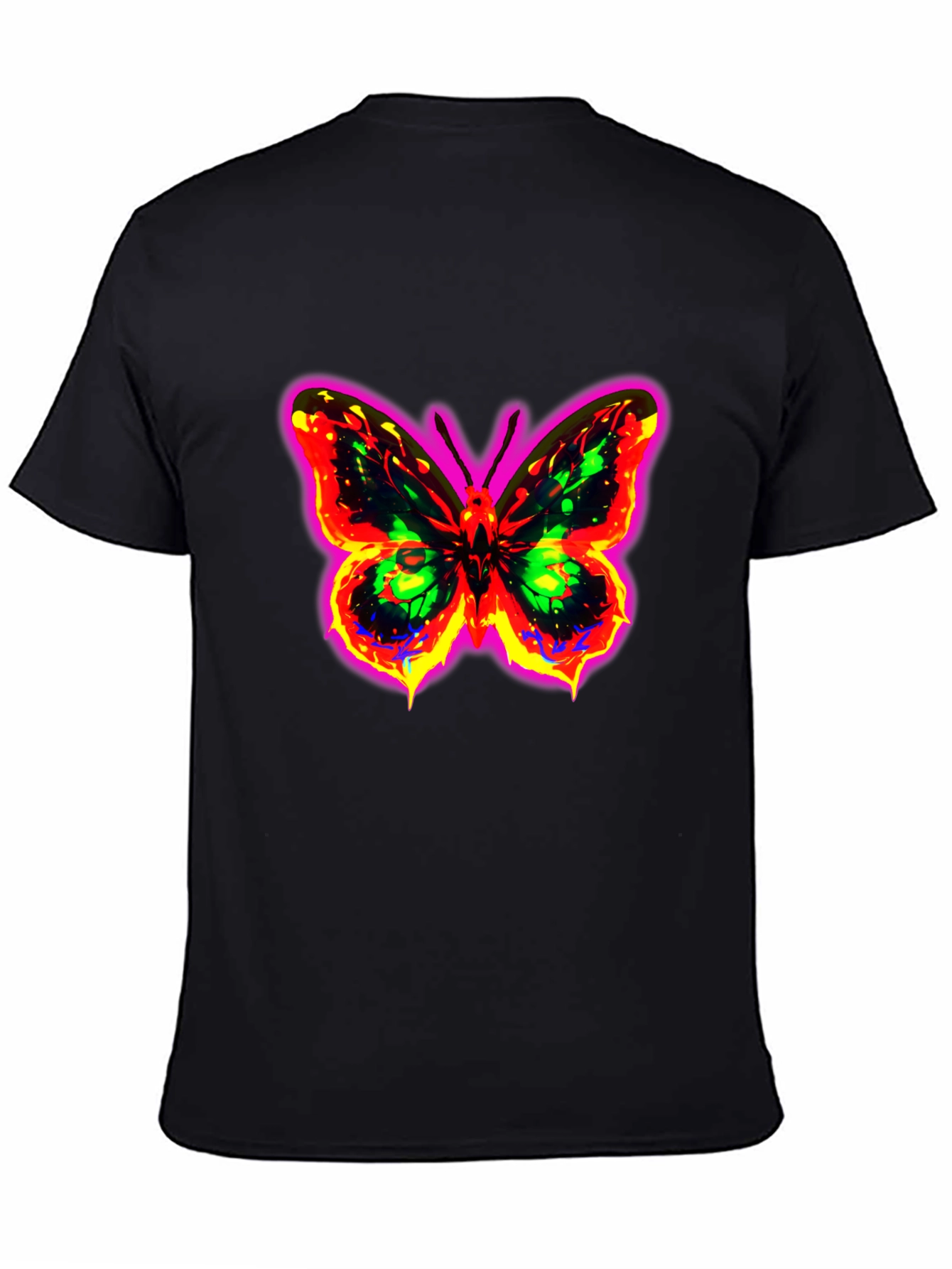Black Neon Butterfly Graphic Black T-Shirt view 4