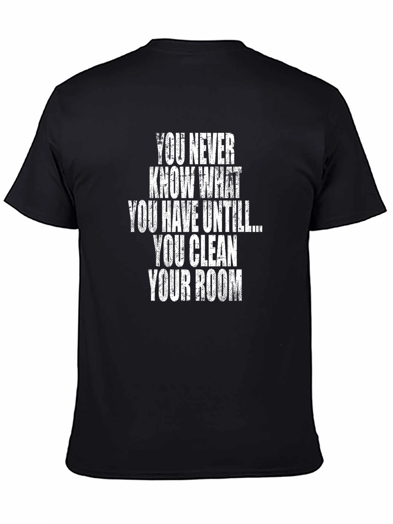 Black Humorous 'Clean Your Room' Black T-Shirt view 4