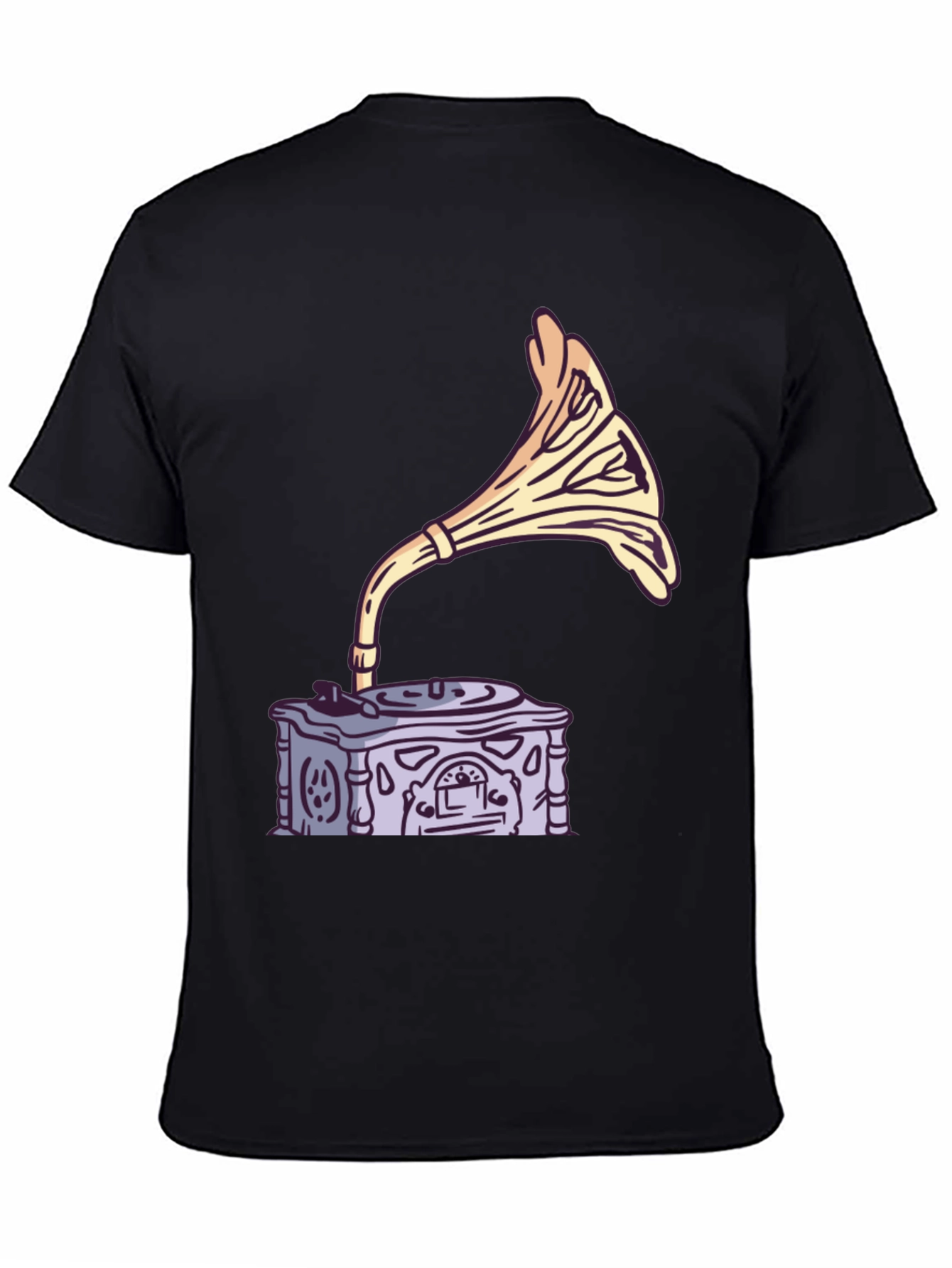 Black Vintage Gramophone Graphic Tee - Retro Music Lover Shirt view 4
