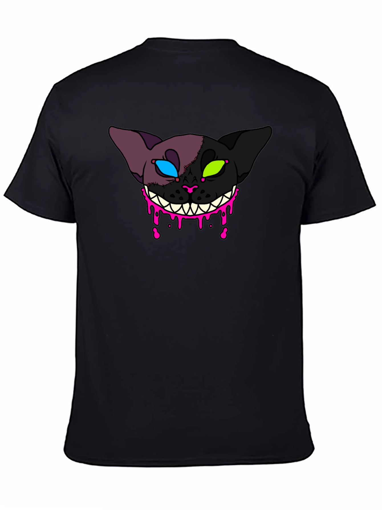 Black Creepy Cat Graphic T-Shirt - Unique Design view 4