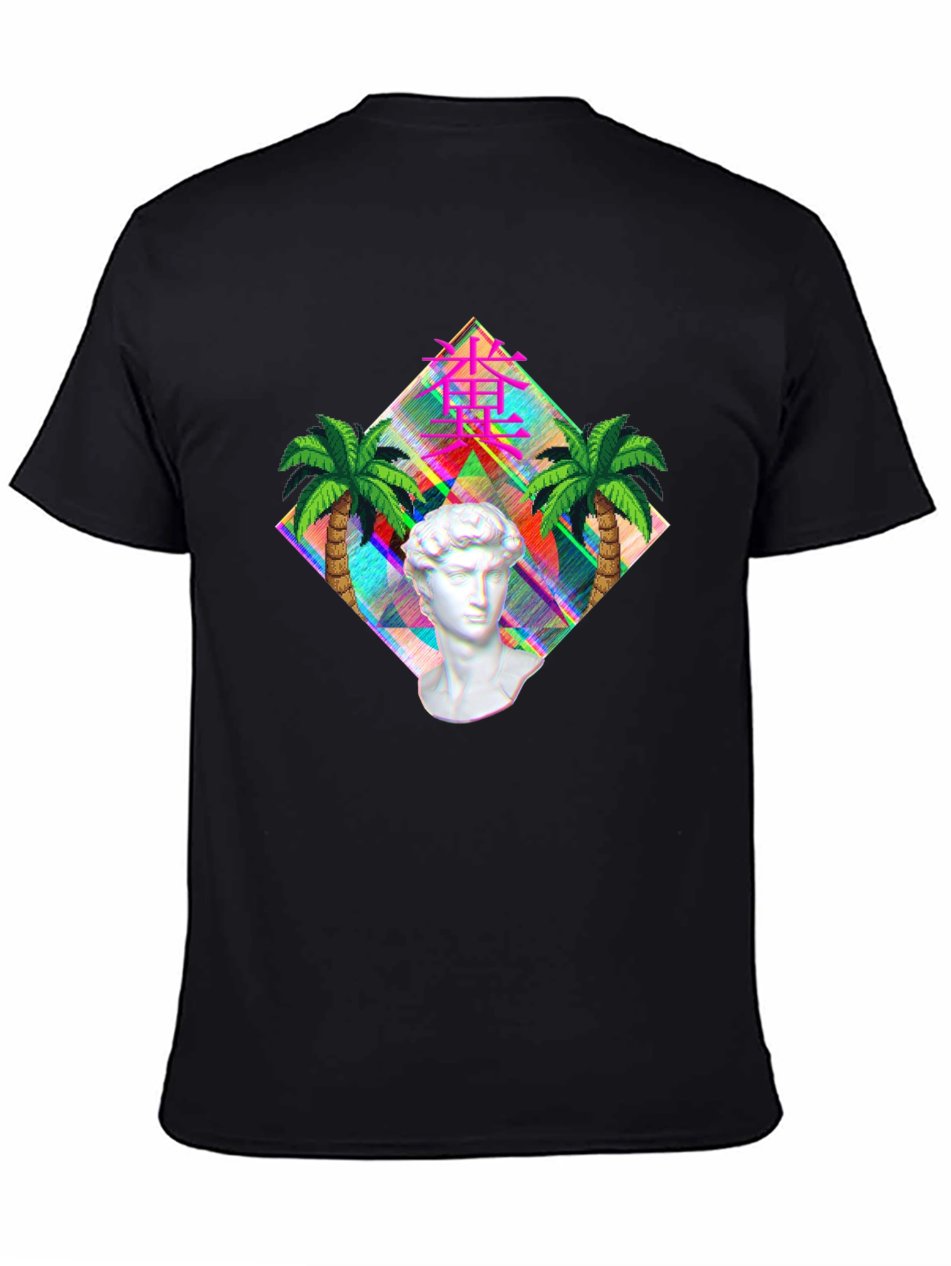 Black Vaporwave Statue Graphic T-Shirt - Men's Black Tee view 4