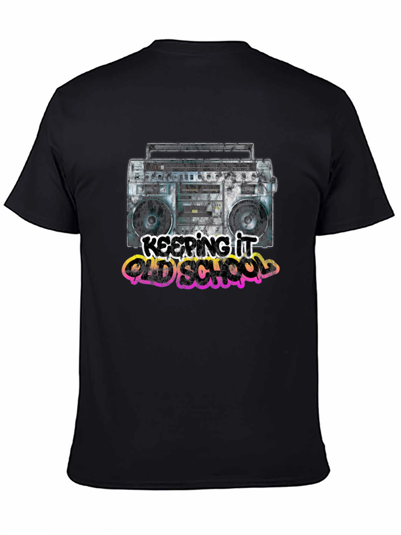 Black Retro Boombox T-Shirt - Keeping It Old School view 4