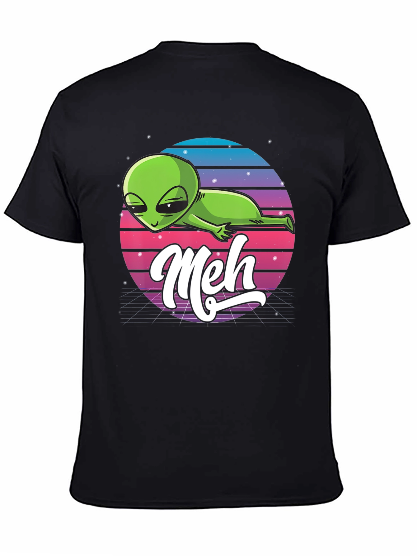 Black Meh Alien T-Shirt: Retro Space Design, Relaxed Fit view 4